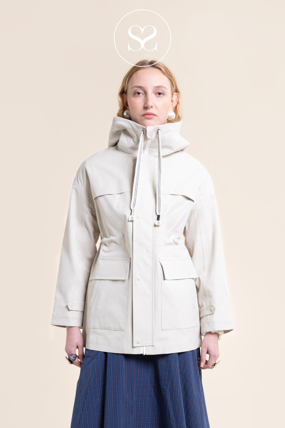 Flotte Ivory Hooded Funnel Neck Rain Jacket - Froissart