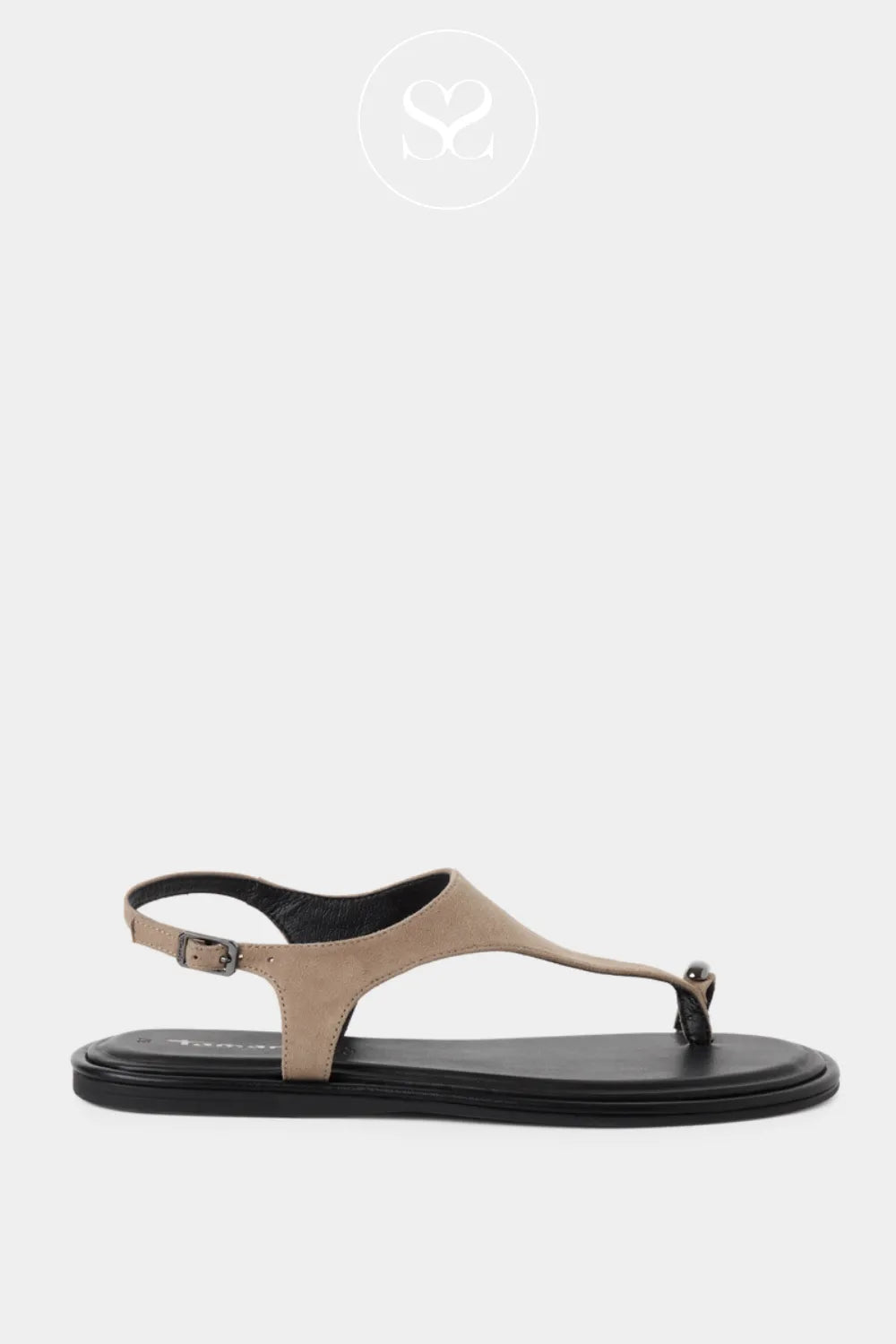 Tamaris Taupe Flat Sandals - 1-28142-46 Soft taupe leather upper for a refined, comfortable feel