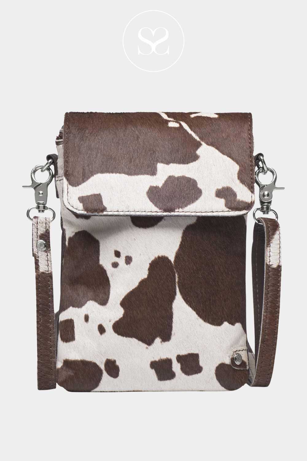 DEPECHE 16398 COW PRINT LEATHER  CROSSBODY PHONE BAG