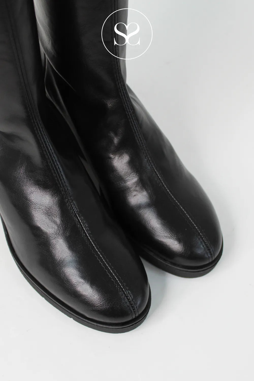 MISS ELASTIC BLACK FAUX LEATHER WEDGE KNEE HIGH BOOTS 76193