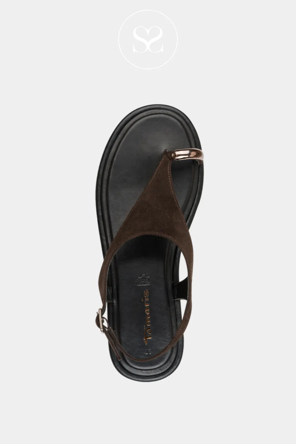 Tamaris Brown Flat Sandals 1-28142-46 for women with leather-lined anti-slide insole