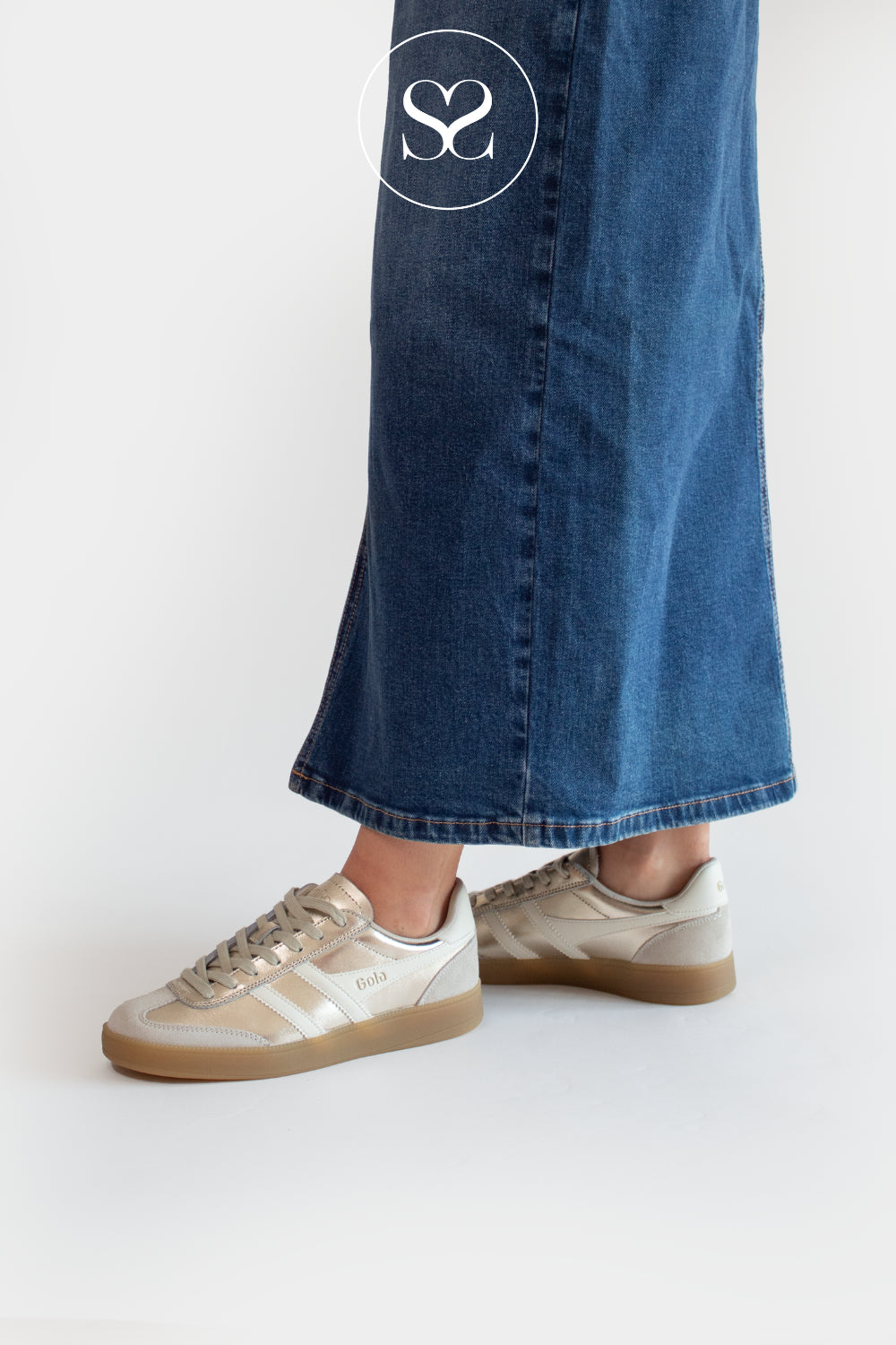 GOLA METALLIC GOLD/CREAM/TAUPE RETRO TRAINERS VIPER
