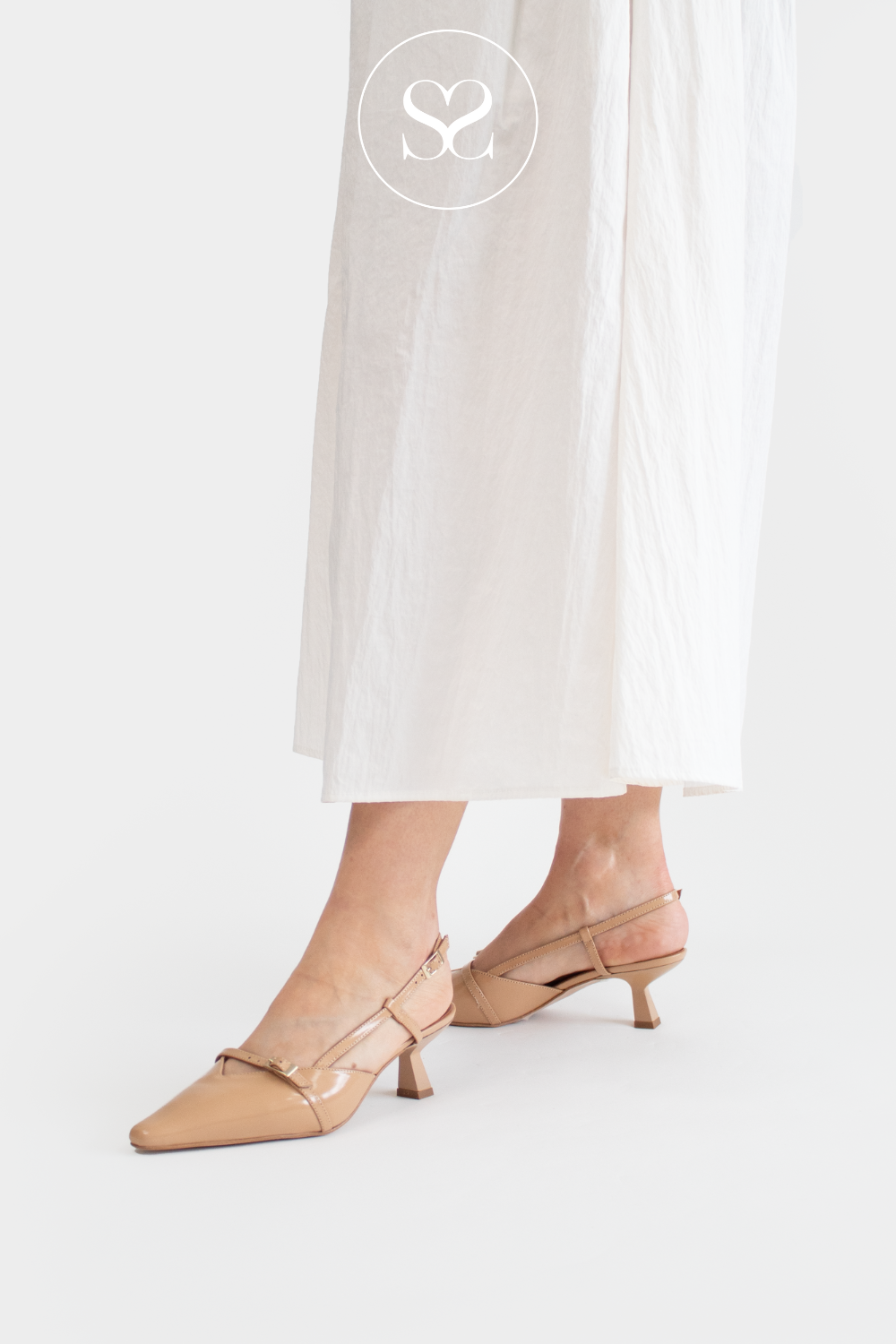ANGEL ALARCON KARINE - BEIGE SLINGBACK POINTED KITTEN HEELS