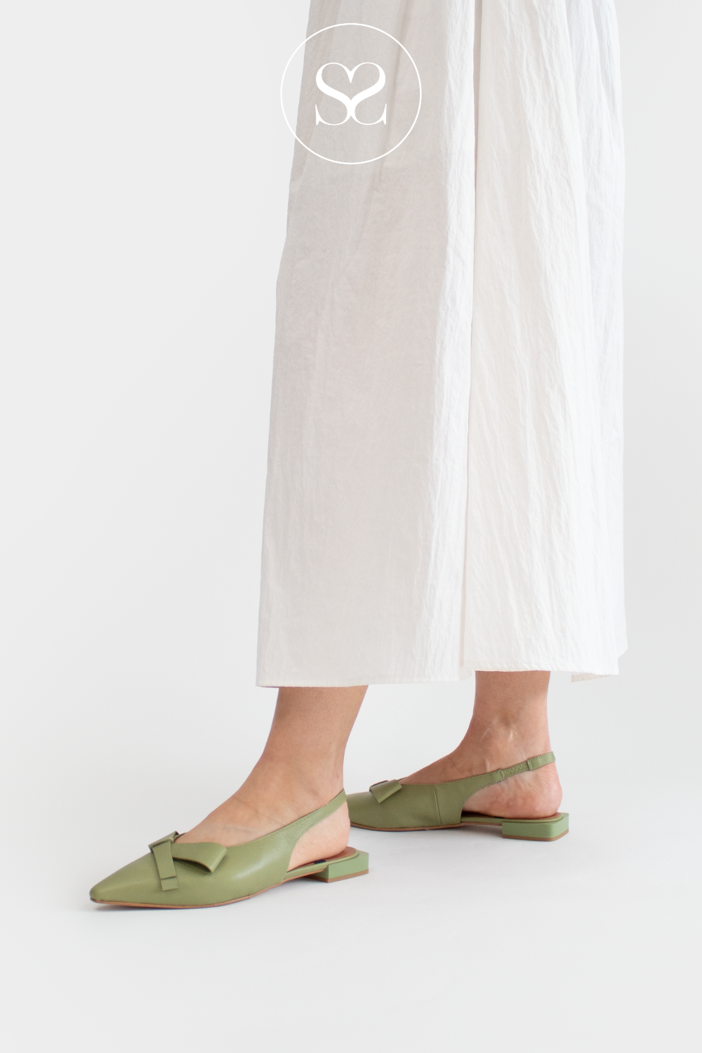 ANGEL ALARCON CHARLOTTE KHAKI LEATHER FLAT SHOES