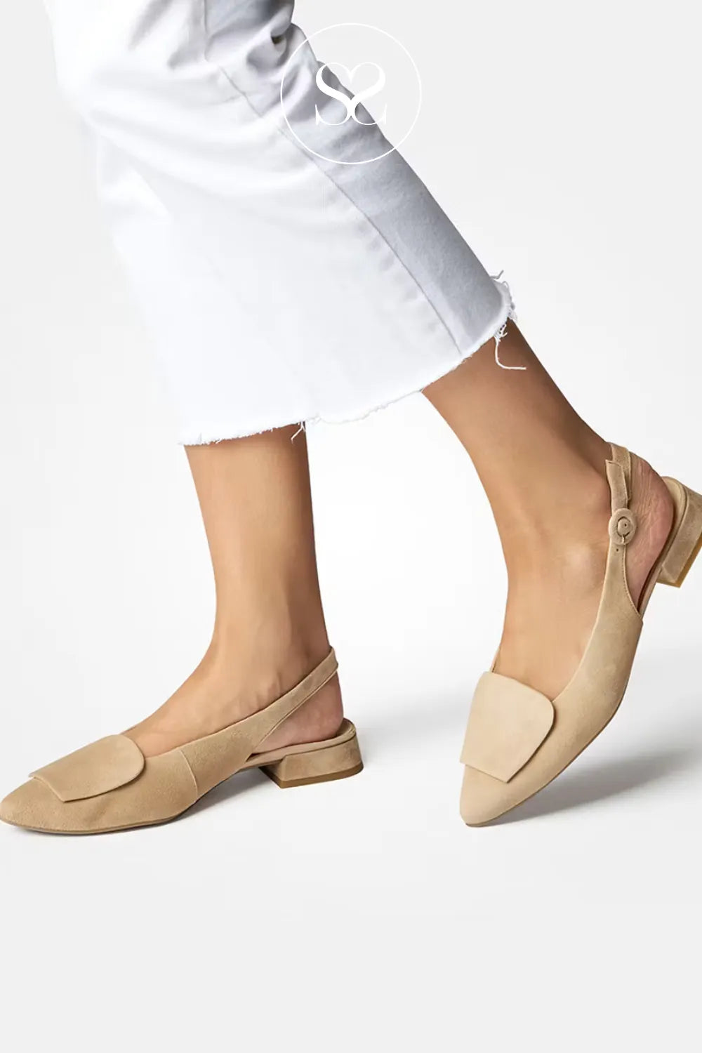 Paul Green Beige Low Block Heel Slingback Shoes 6090 Crafted with precision by expert shoemakers for timeless quality.