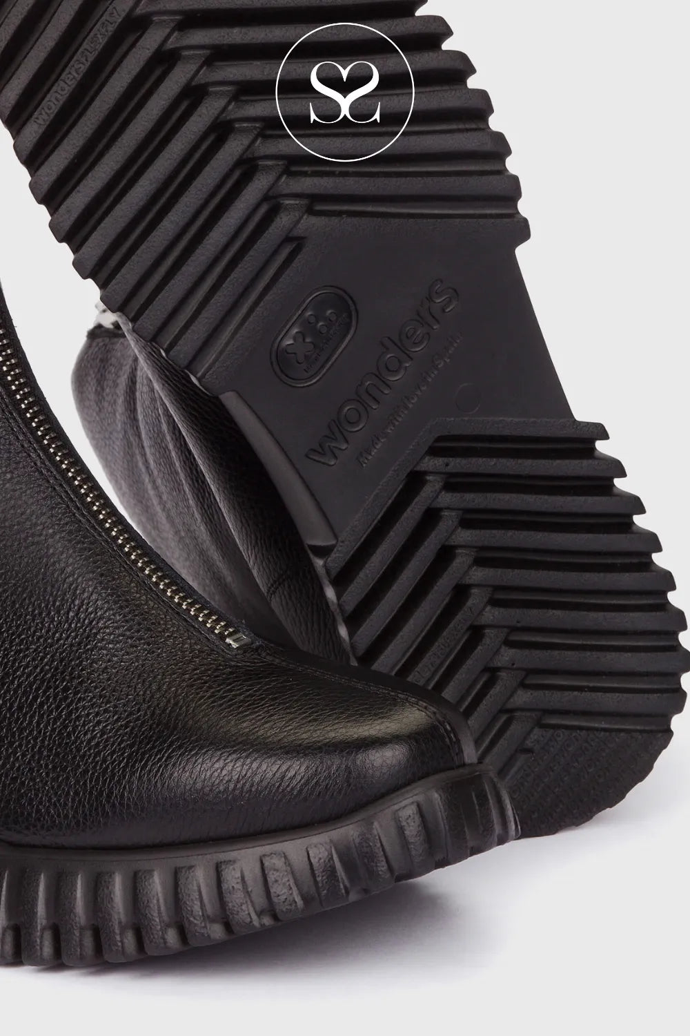 WONDERS BLACK WEDGE ZIP FRONT ANKLE BOOTS A-4403 FOR WOMEN WITH NON-SLIP SOLE FOR EXTRA STABILITY