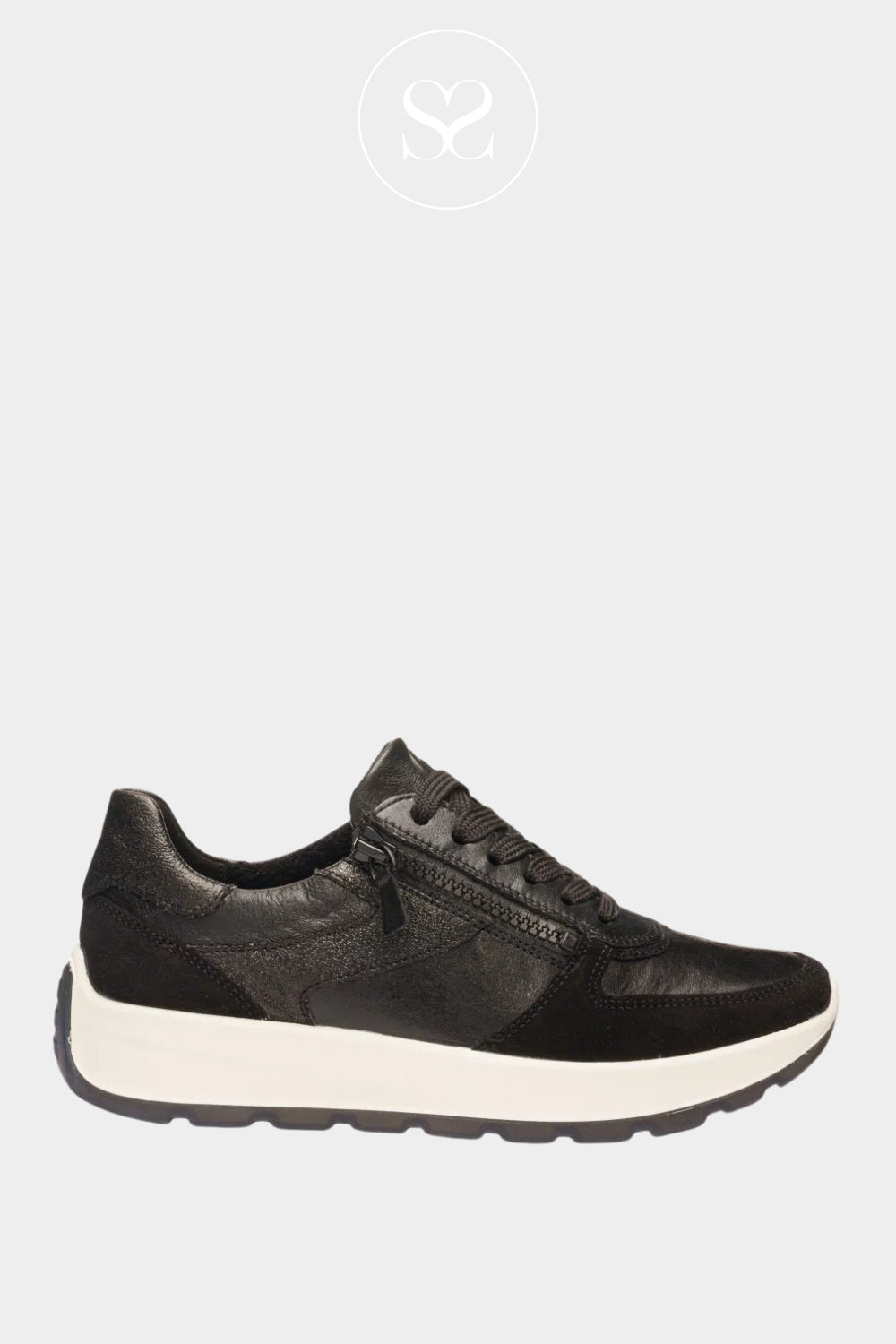 ARA BLACK WEDGE TRAINER WITH LACE UP DESIGN AND SIDE ZIP 12-25112