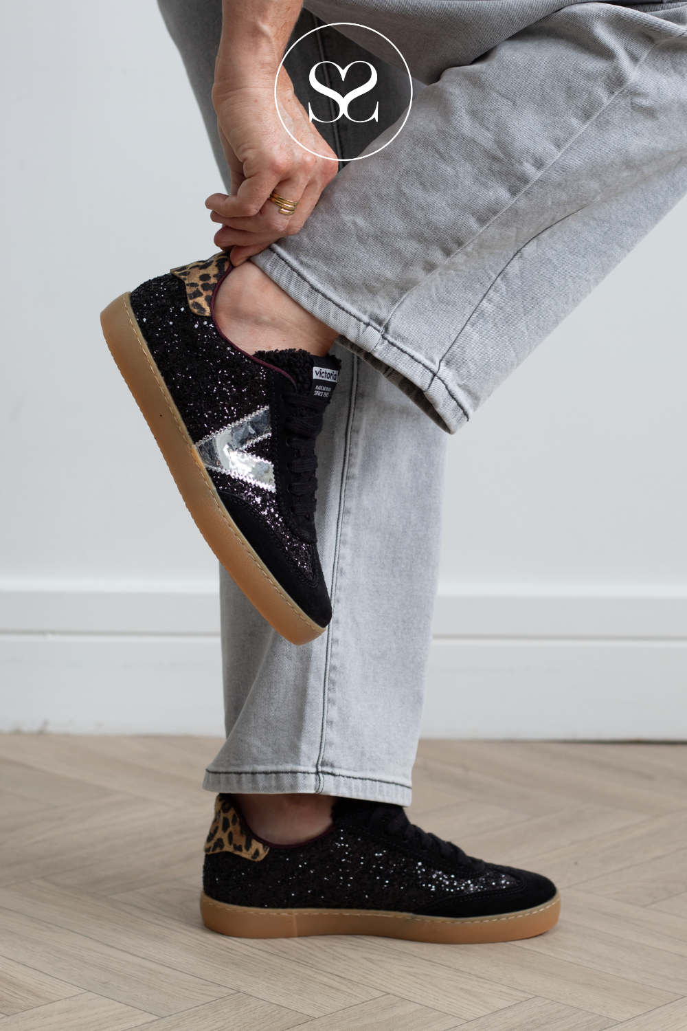 Victoria Black Glitter Trainers 1126223