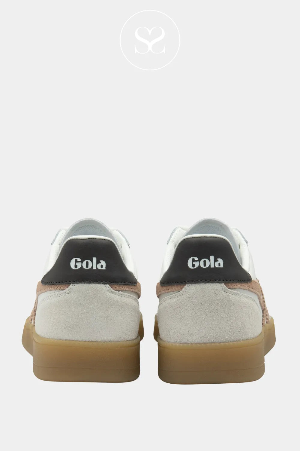 GOLA VIPER WHITE LEATHER GUM SOLE LACE UP SNEAKERS WITH BLACK HEEL AND SIGNATURE GOLA LOGO