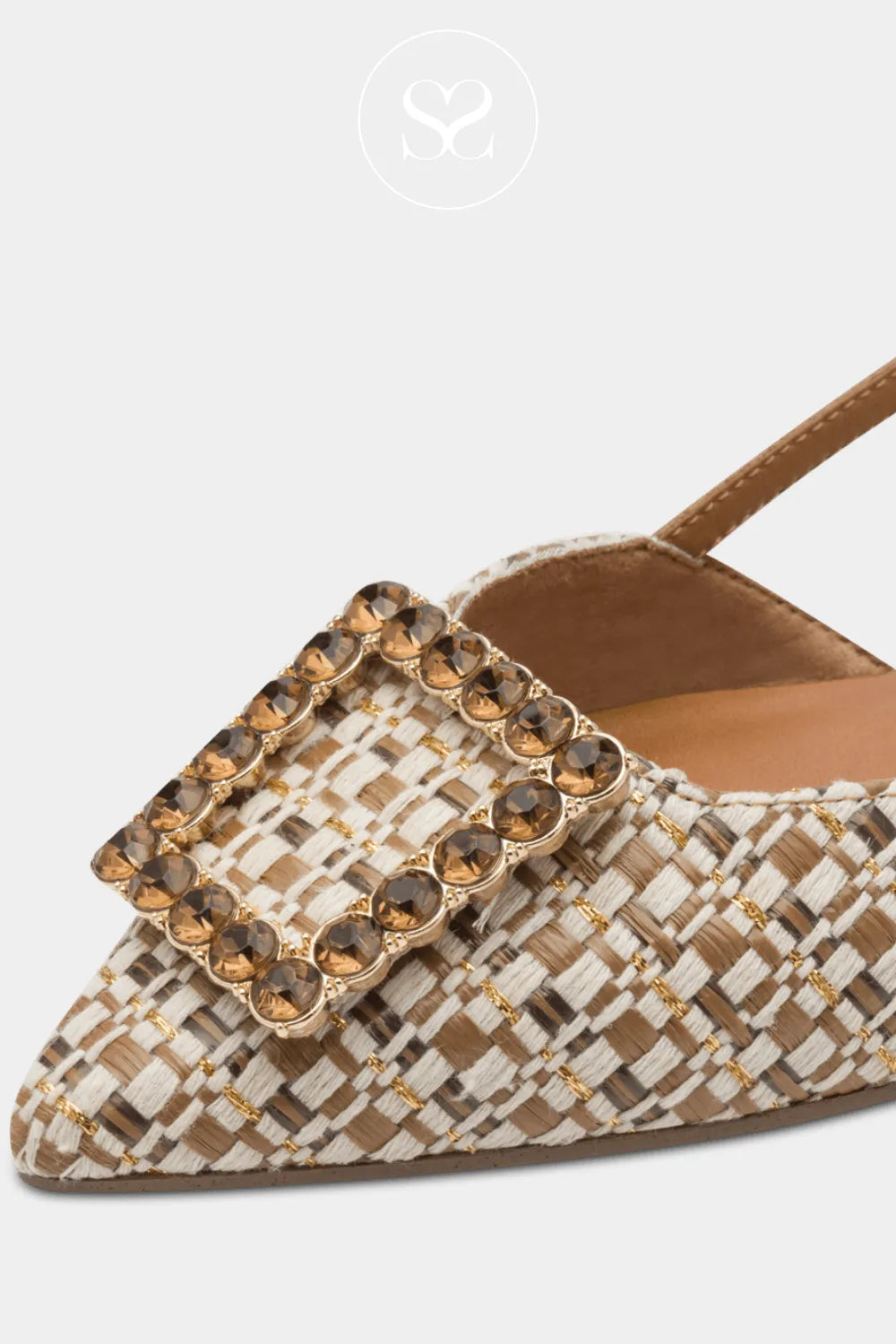 Tamaris Natural Textile Pointed Toe Sling-Back Shoes 1-29403-42 Decorative square buckle detail for classic elegance
