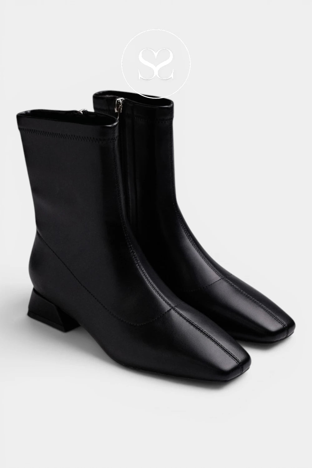 Gioseppo Black Leather Square Toe Ankle Boots - 80835