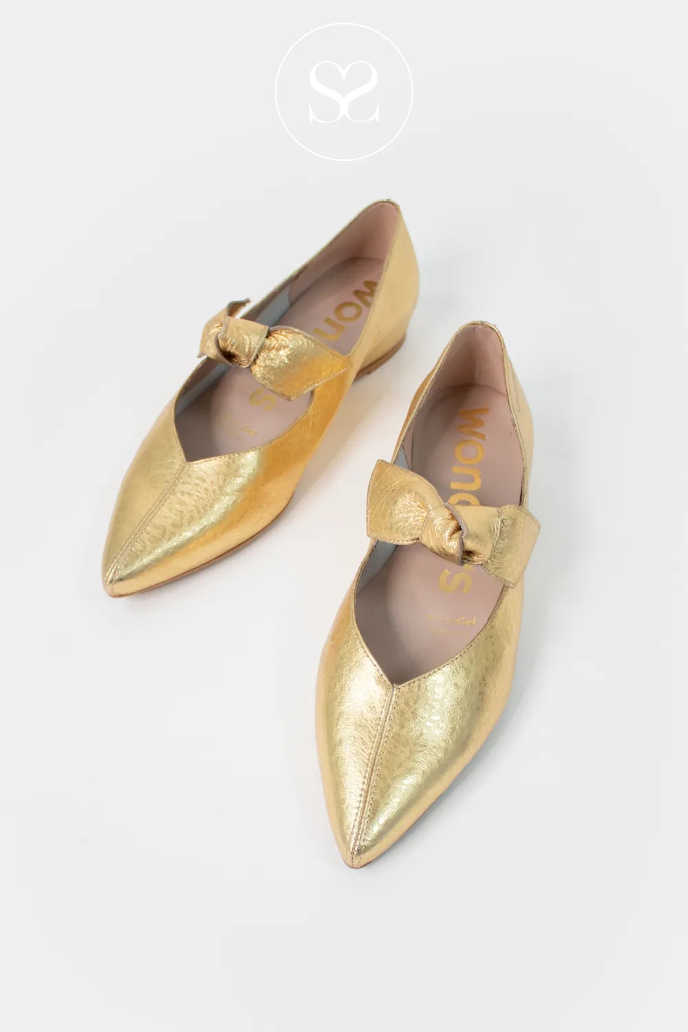 Wonders Gold Low Wedge Pumps - A-3840 Elegant pointed toe