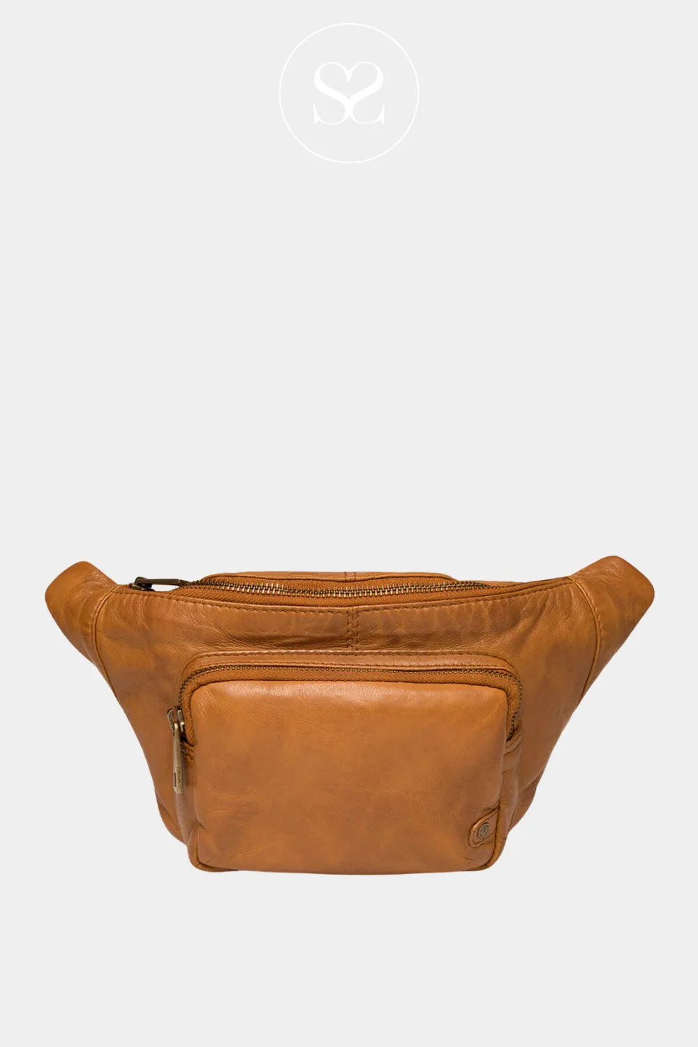 Depeche Tan Leather Crossbody Bum Bag - 13396 for women with wide zip opening and front pocket