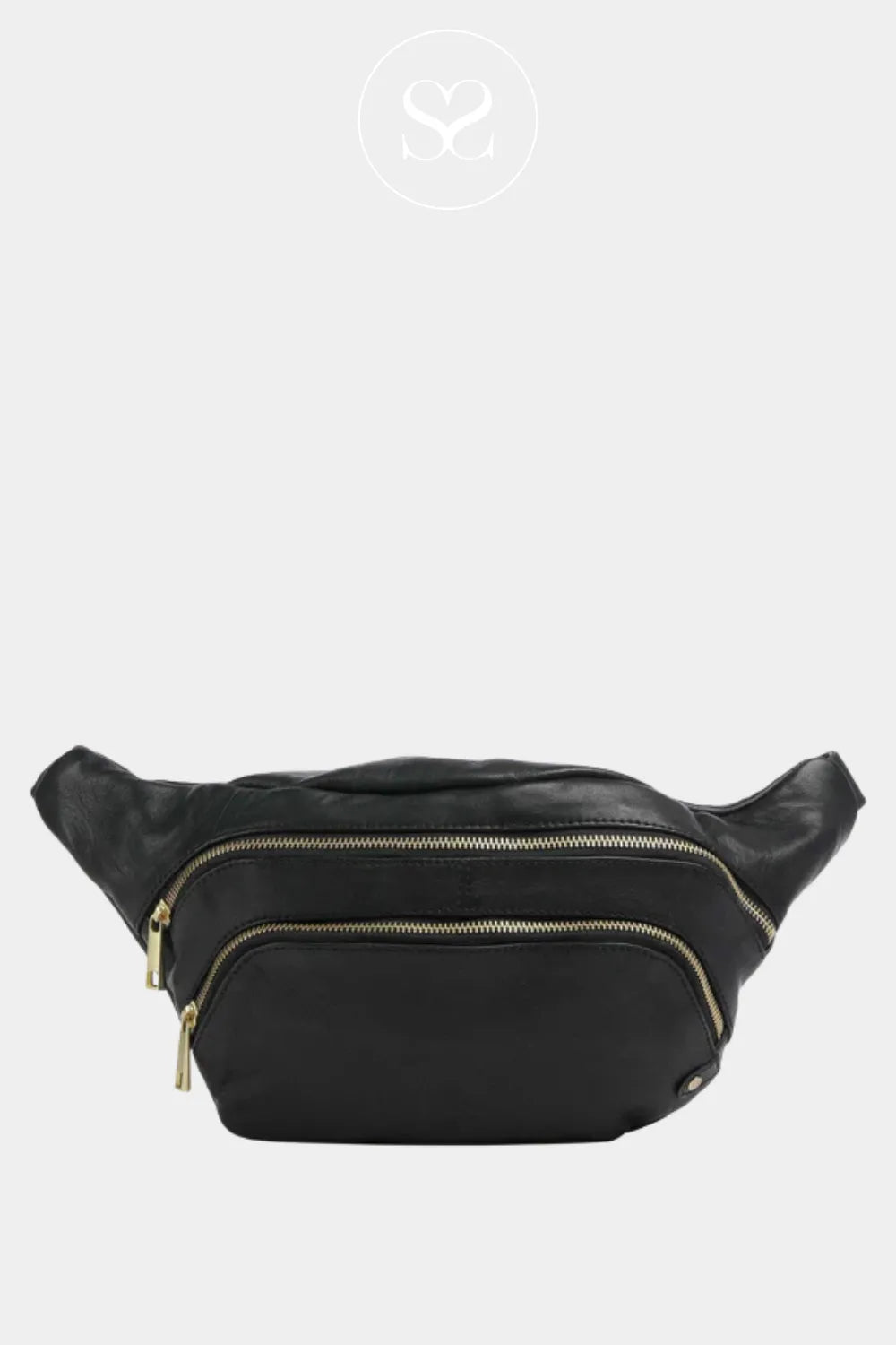 Depeche Black Crossbody Bum-bag (with gold hardware) 16550 for women with double front zip pockets