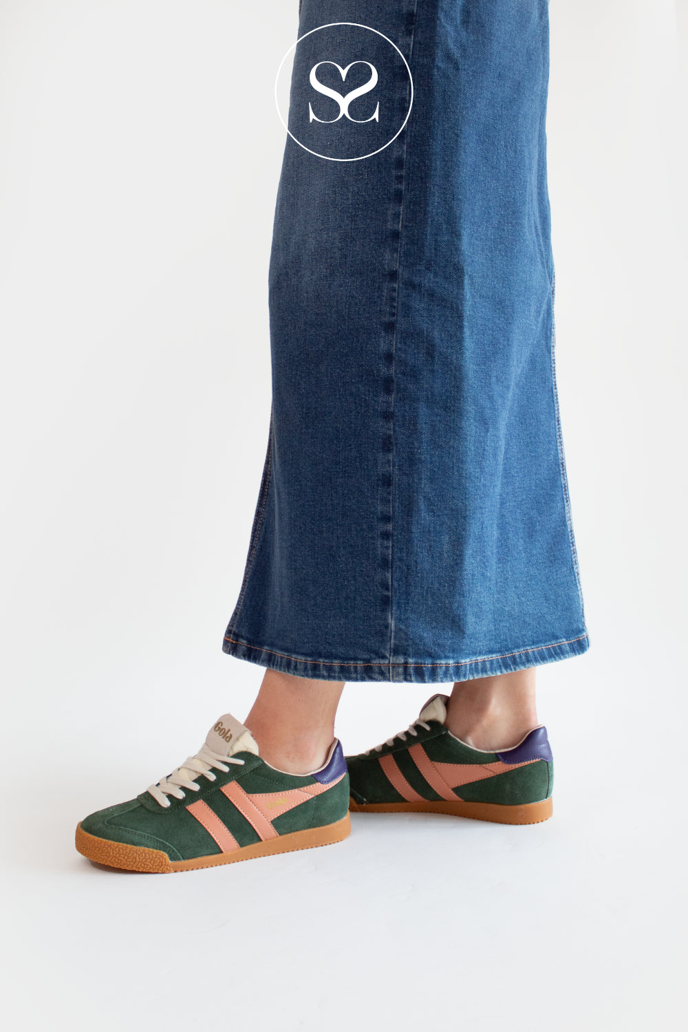 GOLA ELAN SUEDE/LEATHER GREEN GUM SOLE, LACE UP SNEAKERS