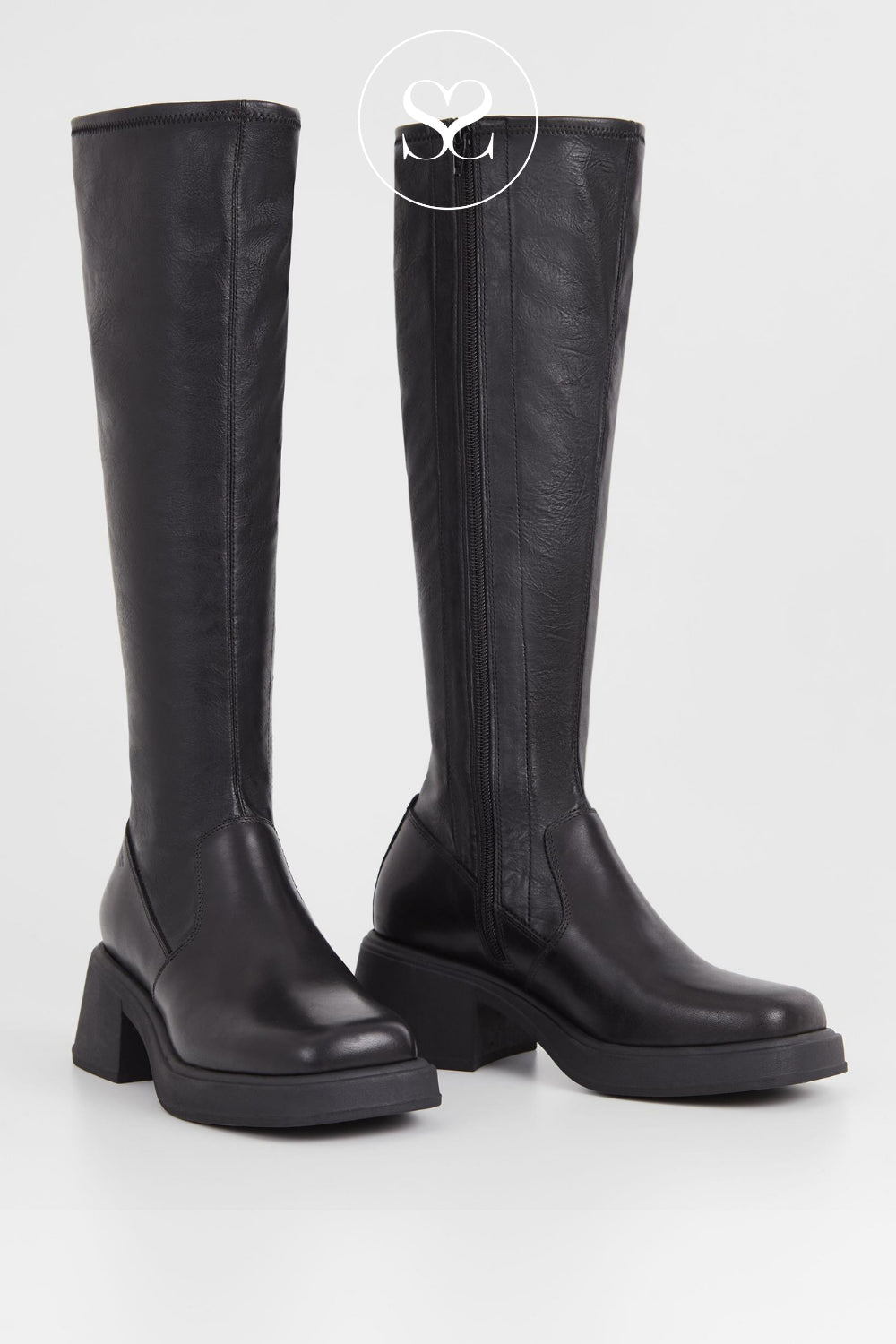 black platform knee high boots with stretch calf from Vagabond Shoemakers - Available in Ireland