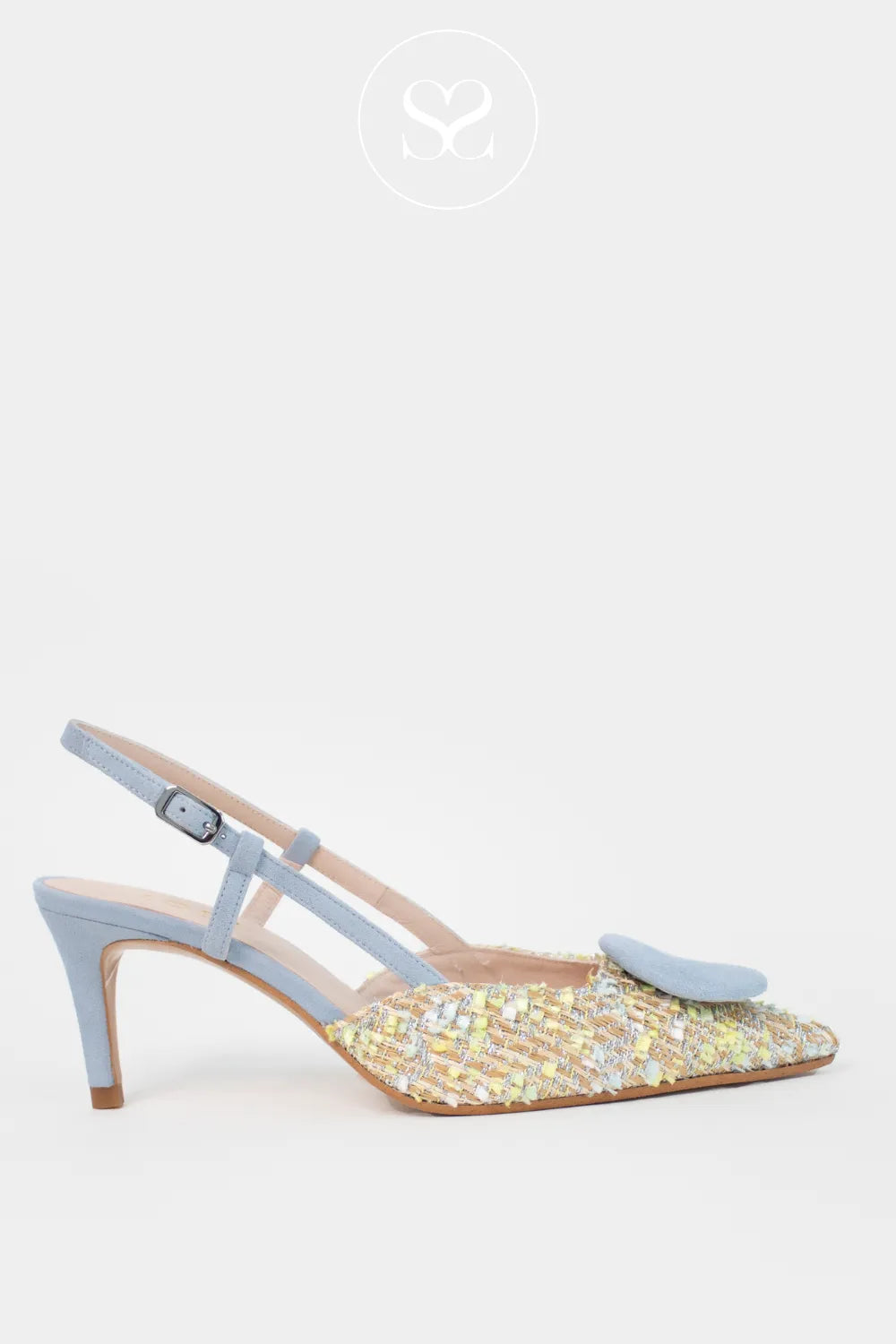 LODI Blue Woven Tweed Sling Back Heels - NIVIS | LODI SHOES IRELAND