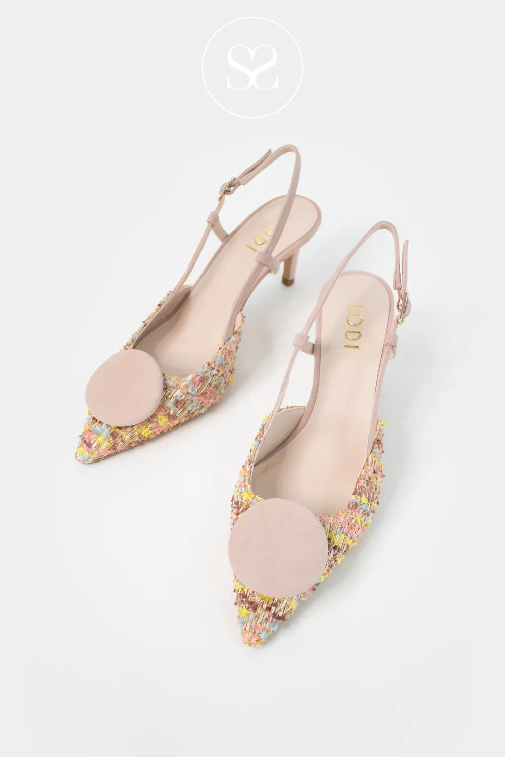 LODI Pink Woven Tweed Sling Back Heels - NIVIS