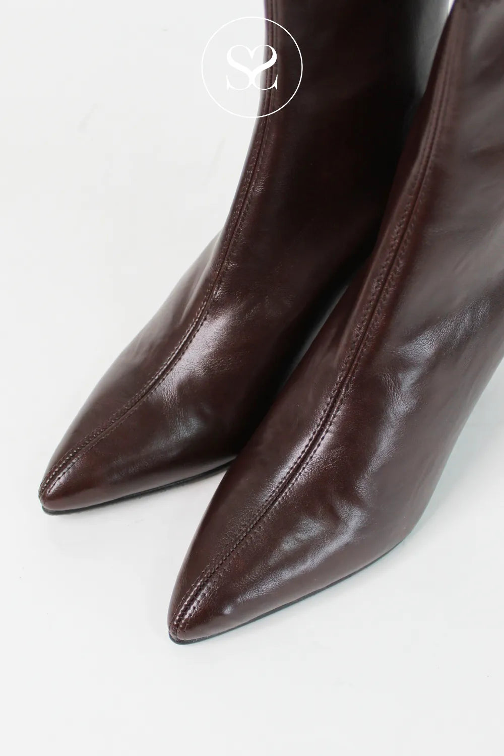 MISS ELASTIC CHOCOLATE BROWN POINTED TOE SOCK BOOTS - 78042