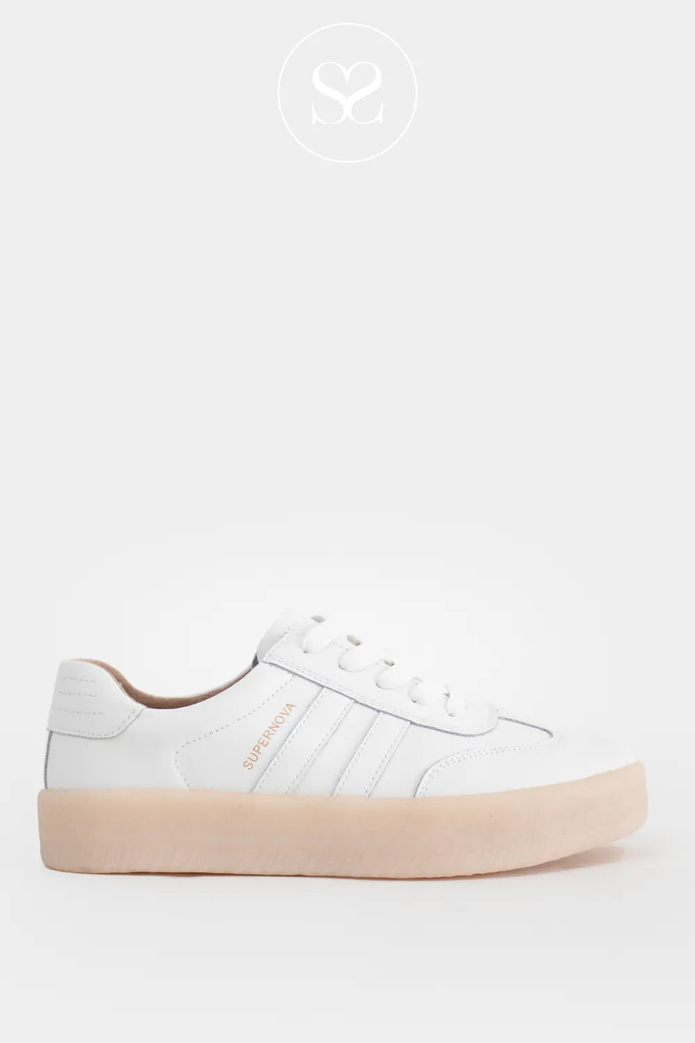 Off white platform sole trainers. Plain white chunky trainer with gum sole.