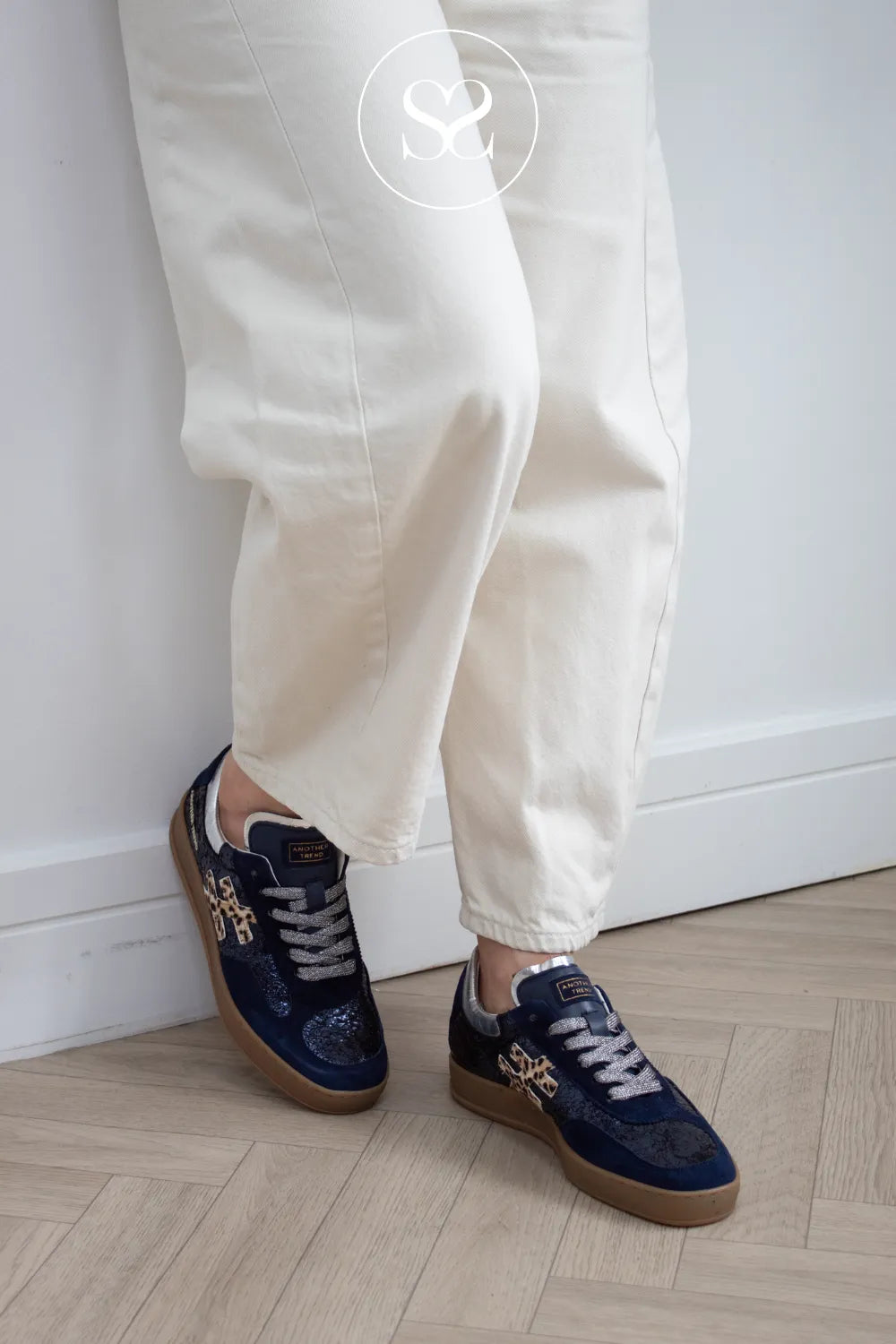 Another Trend Navy Blue Metallic Trainers A034-87
