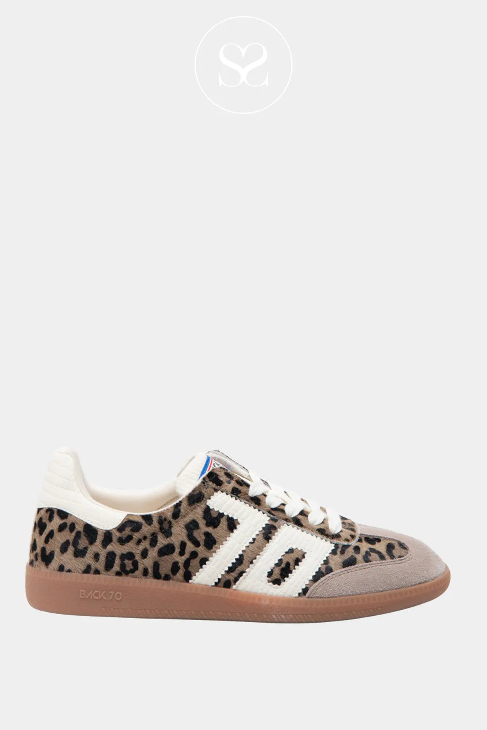 BACK70 LEOPARD PRINT LOW PROFILE TRAINERS CLOUD P23 FOR WOMEN WITH GUM SOLE AND SIGNATURE '70' LOGO