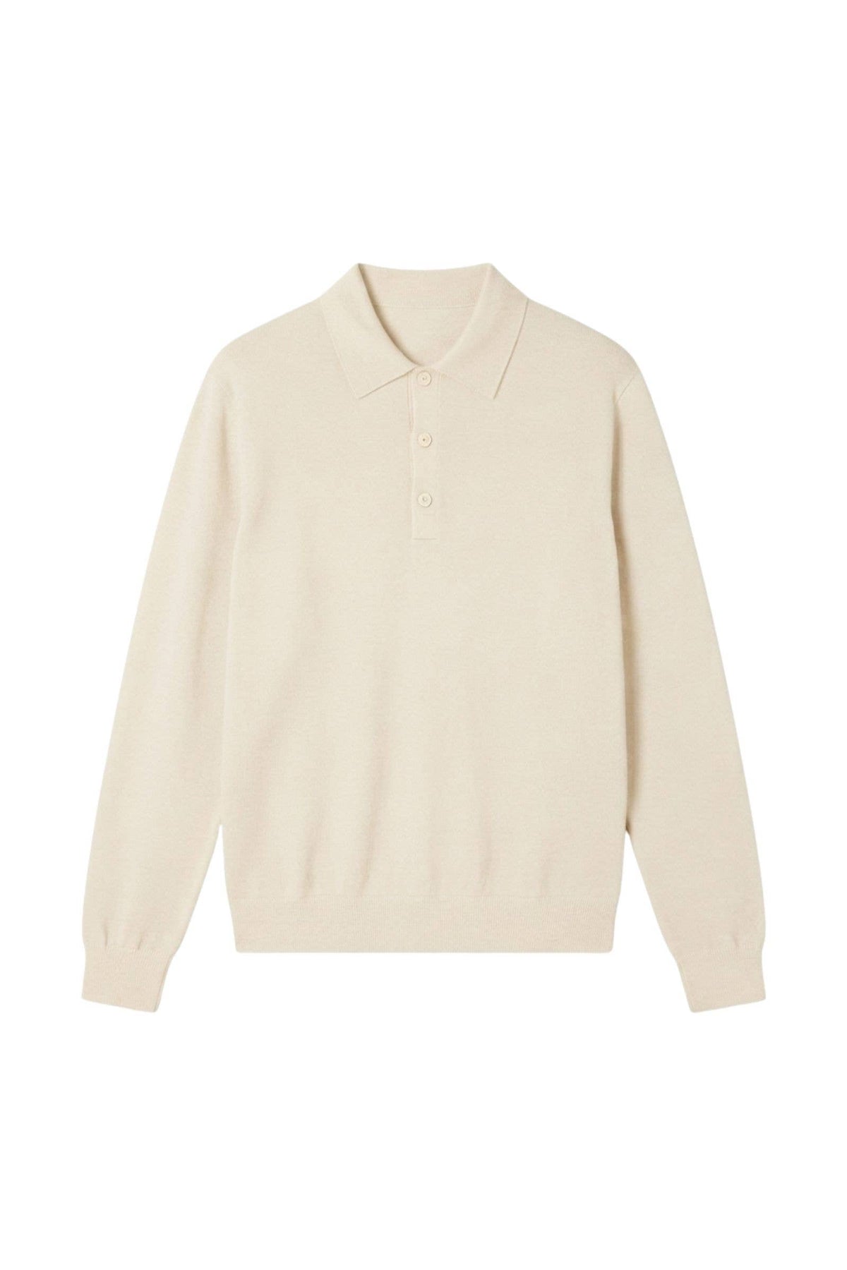 Cream Merino Wool Long Sleeve Polo - ME202616L