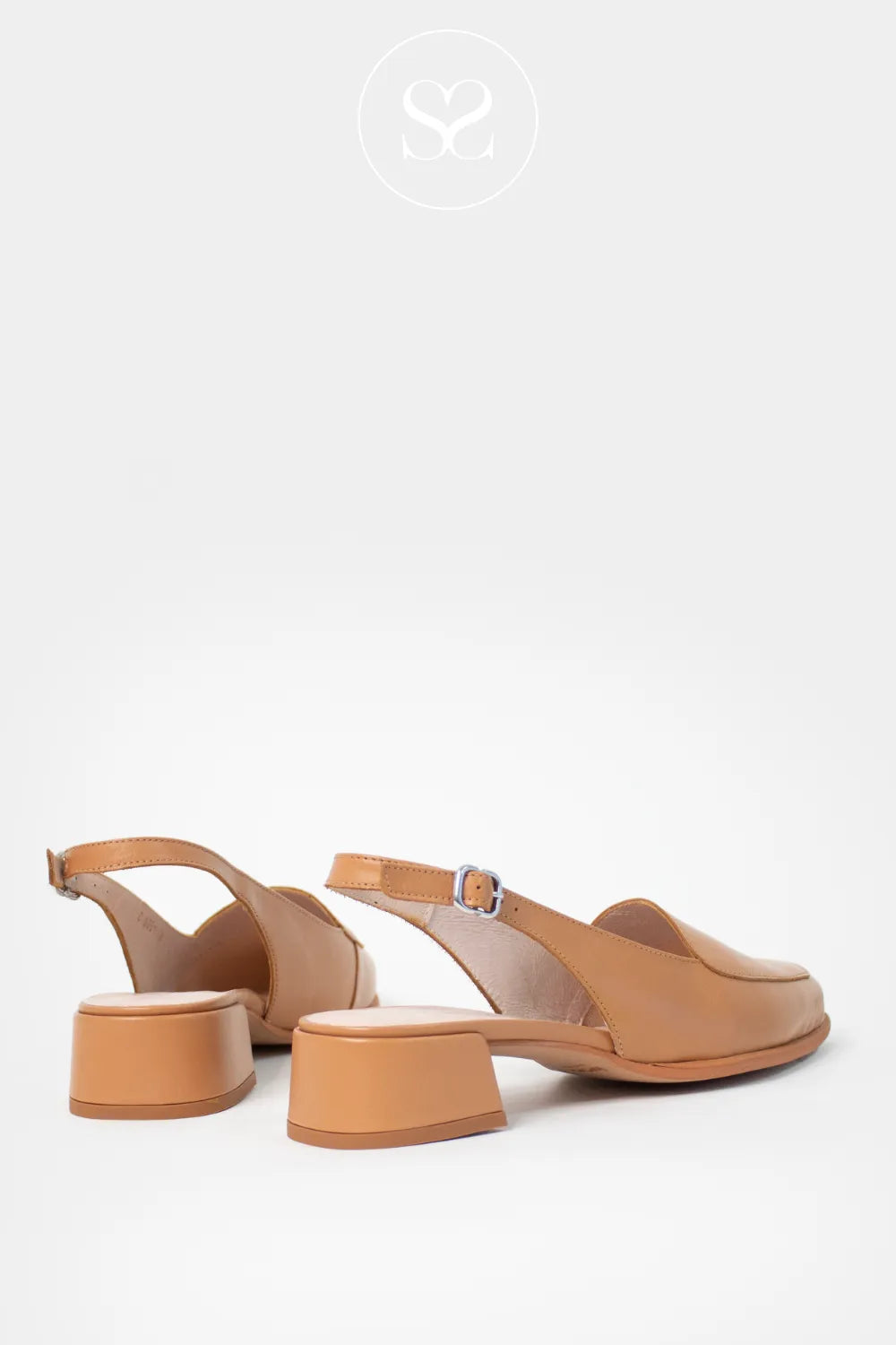 Wonders Tan Sling-back Block Heel Shoes C-6031