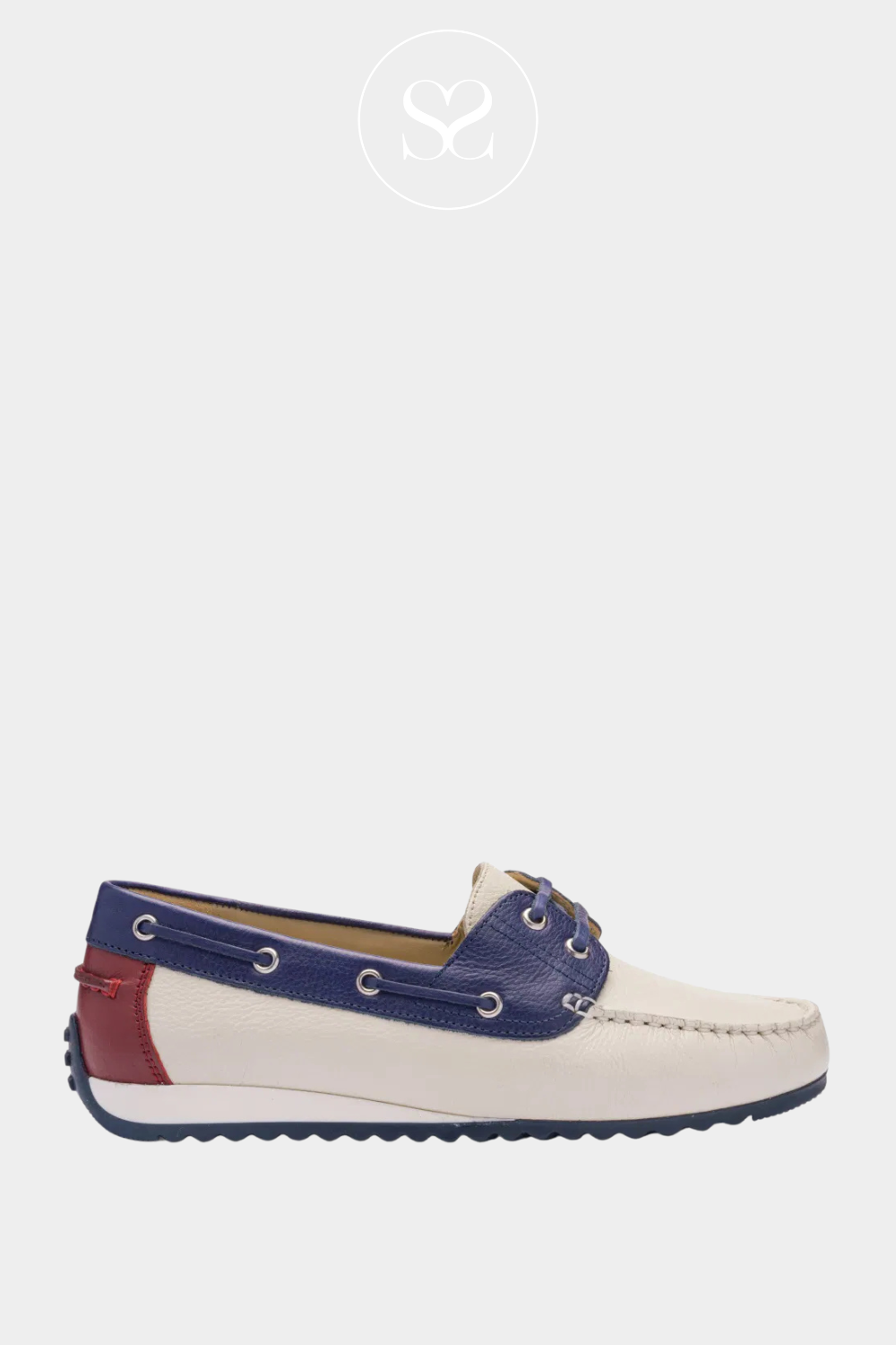 Ara nautical style boat shoe with round toe and lace detail. Slip on style loafer with rubber sole and leather cushioned insole. Comfortable everyday shoe