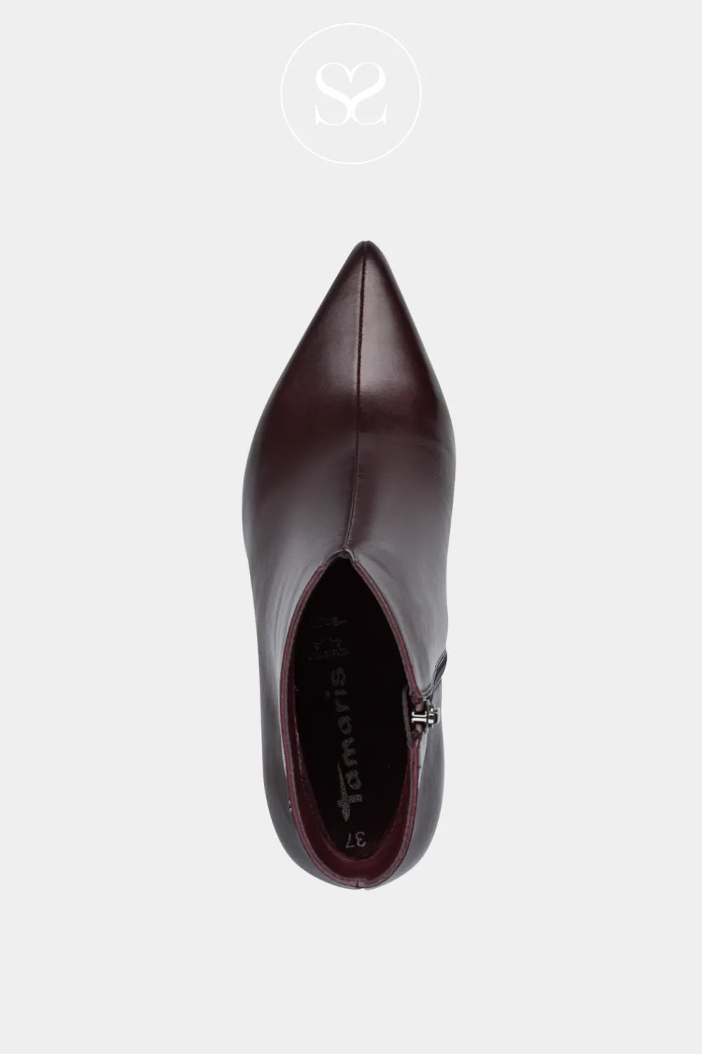 Wine leather pointed toe dressy occasion boots with low heel