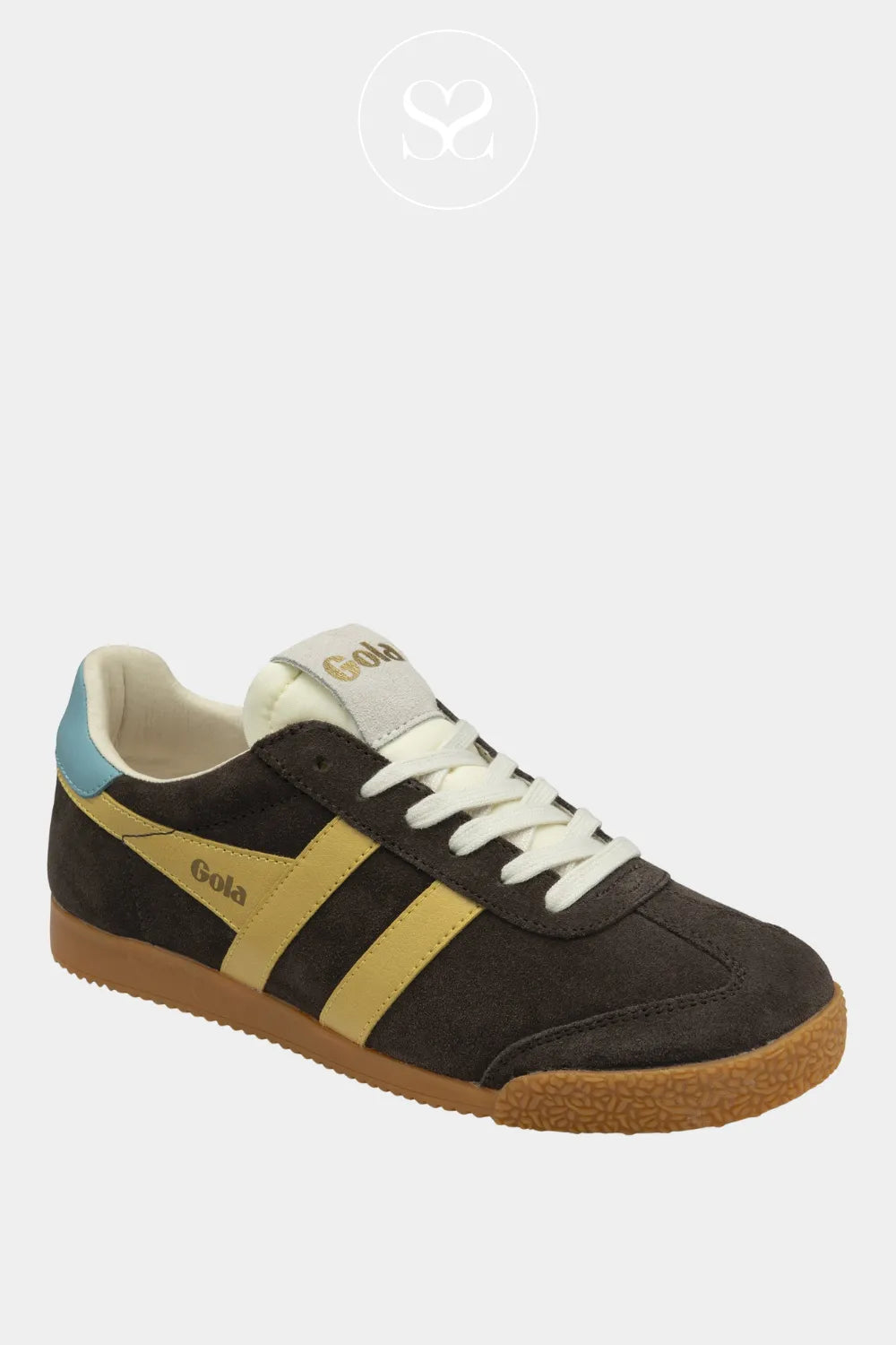GOLA brown suede/leather lace up womens trainers with gum sole and removable insole ELAN