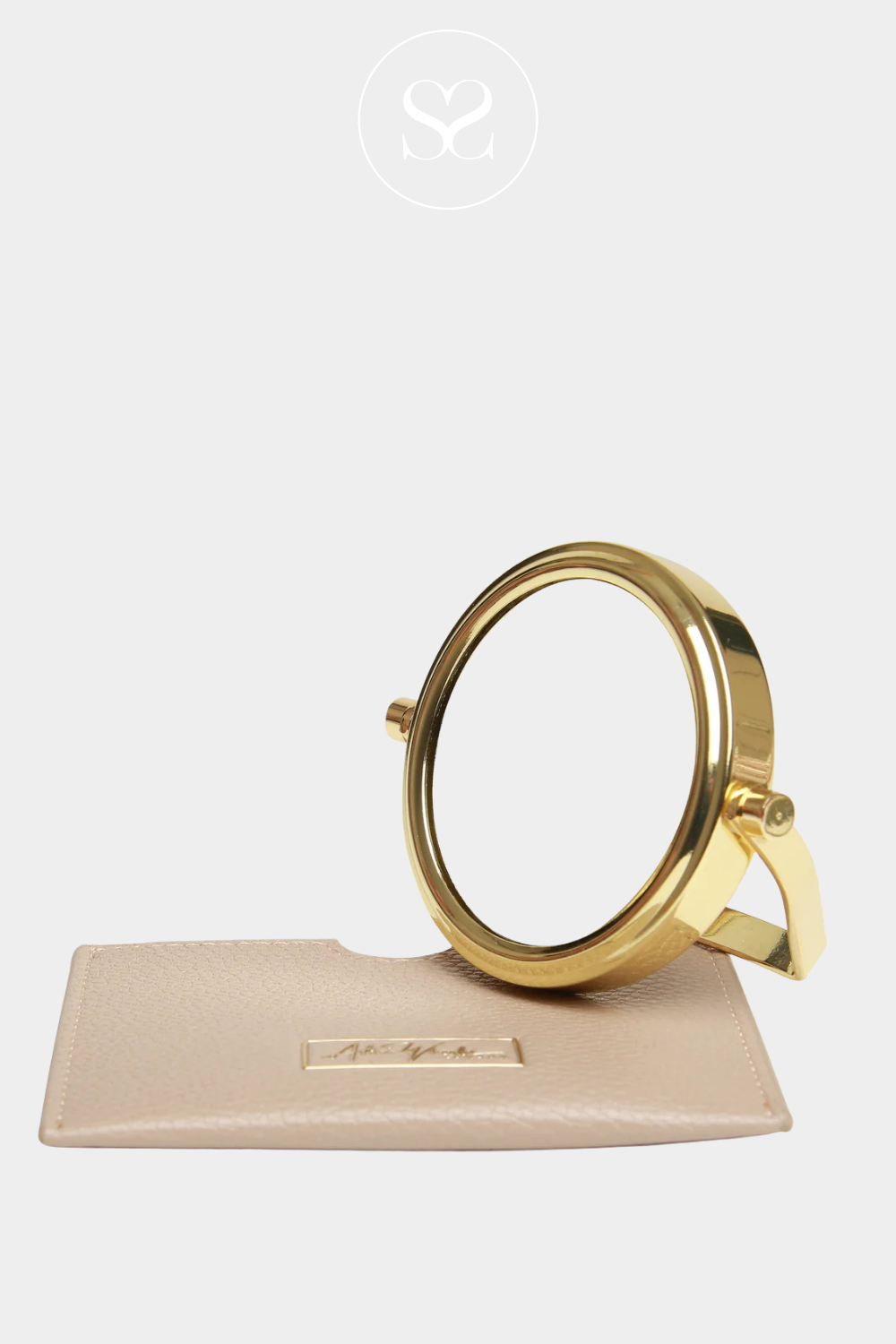 Gold Alice Wheeler small mirror with stone faux leather case AW5933