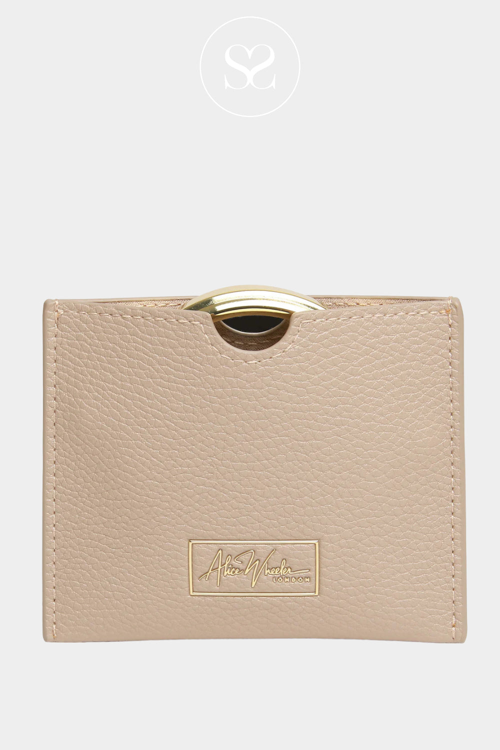 Gold Alice Wheeler small mirror with stone faux leather case AW5933