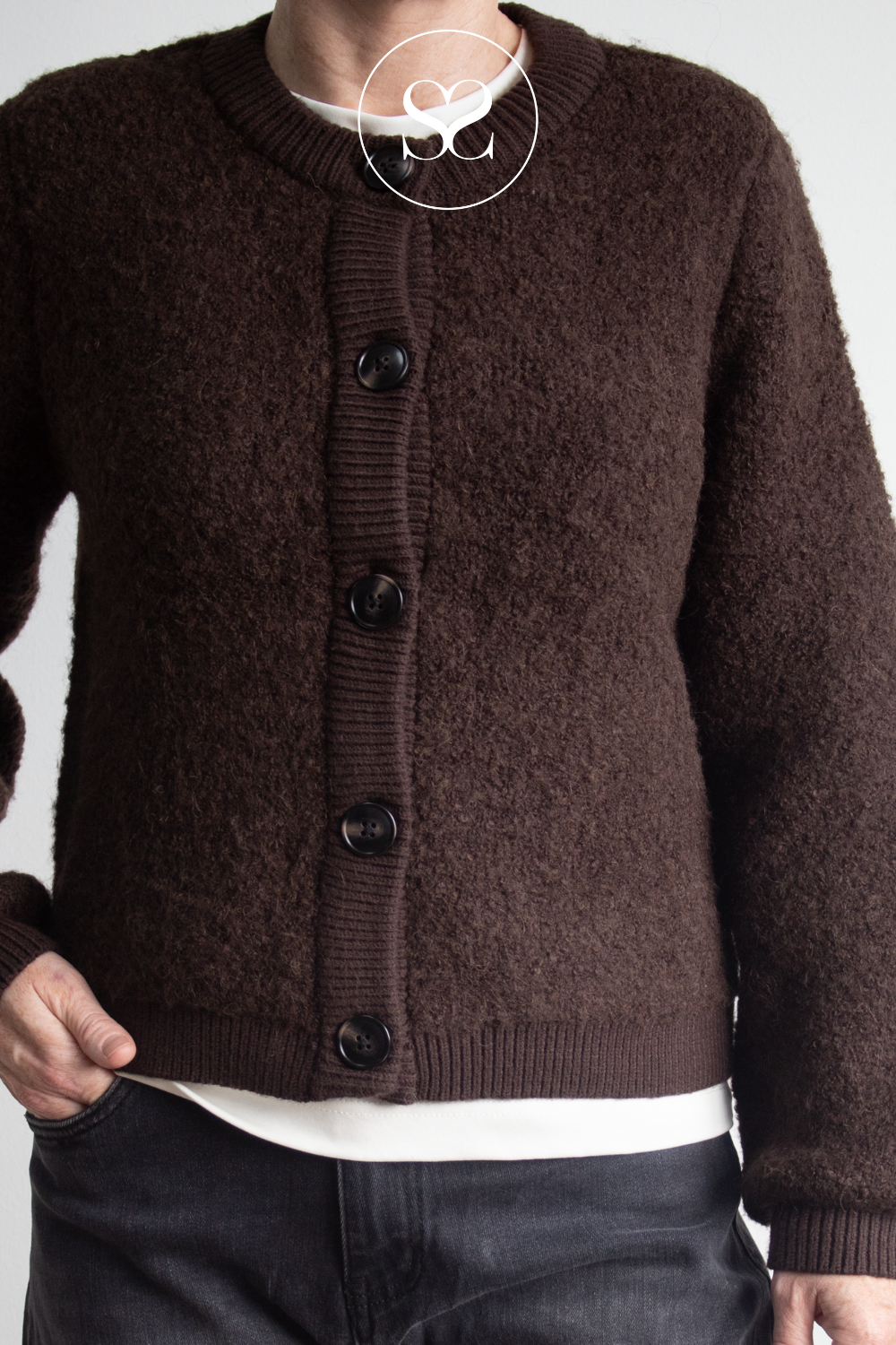 Brown Wool Blend Cardigan - Nerida