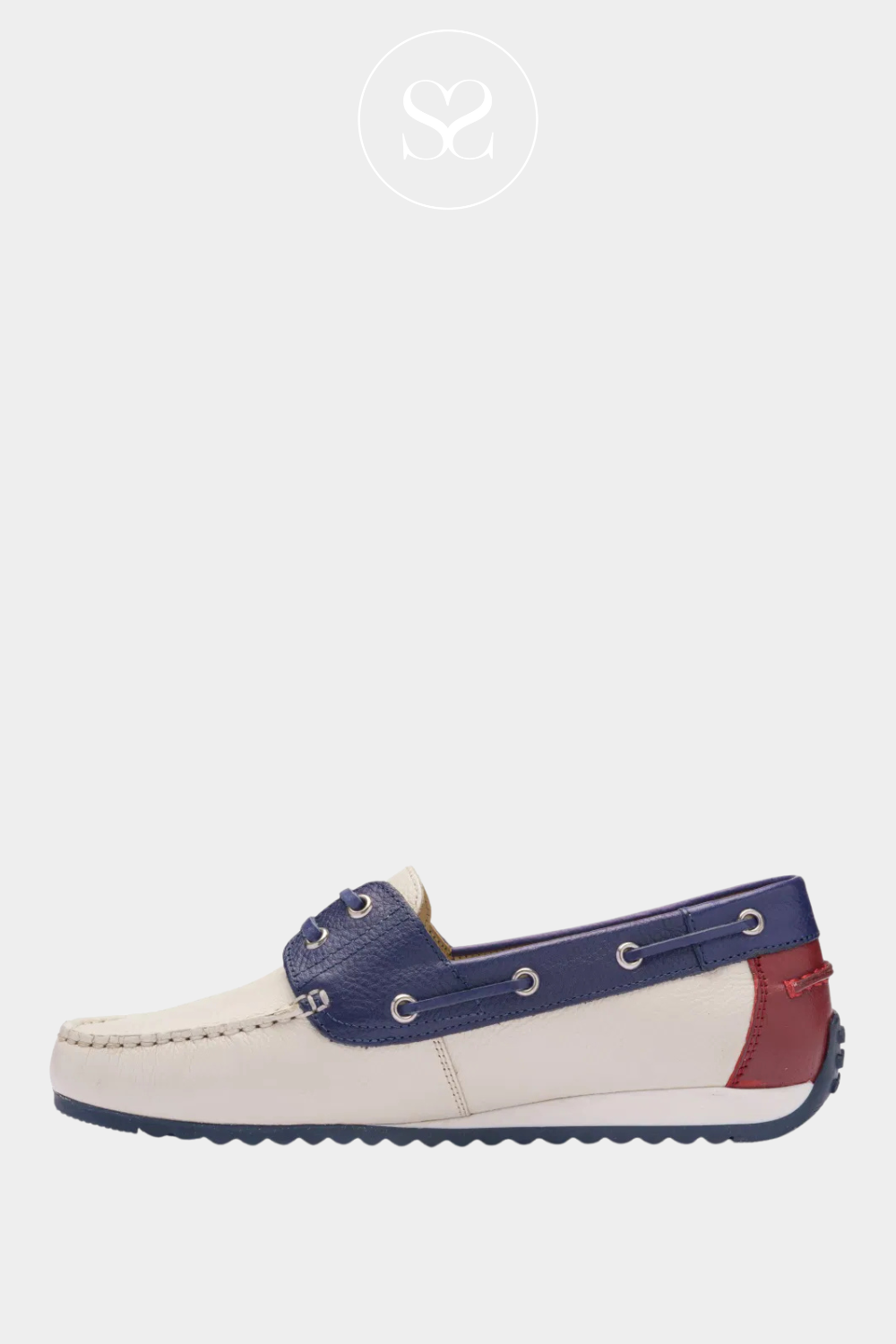 Ara cream navy and burgundy slip on style loafers with rubber sole and leather removable insole.