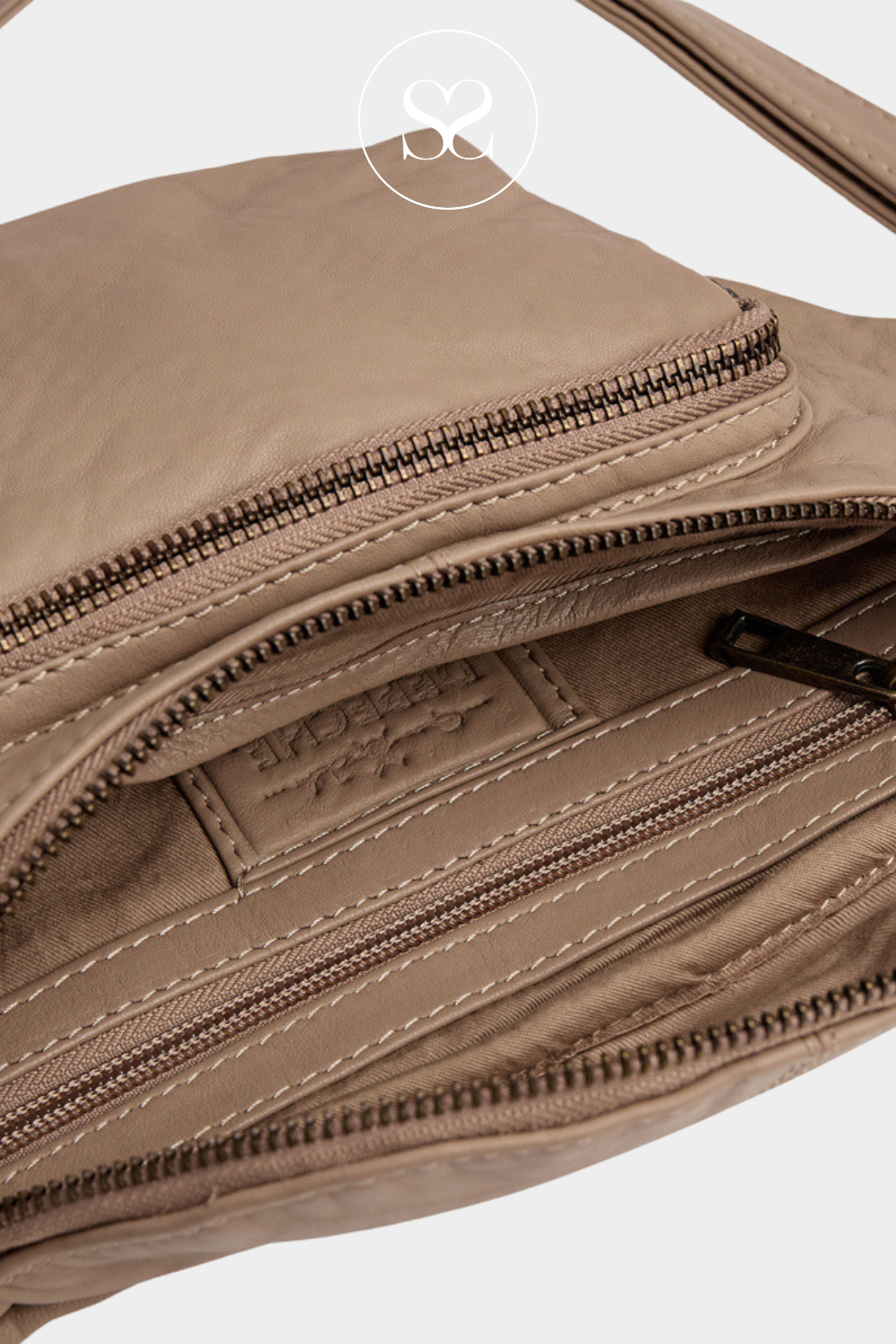 DEPECHE 13396 LATTE LEATHER CROSSBODY BUMBAG