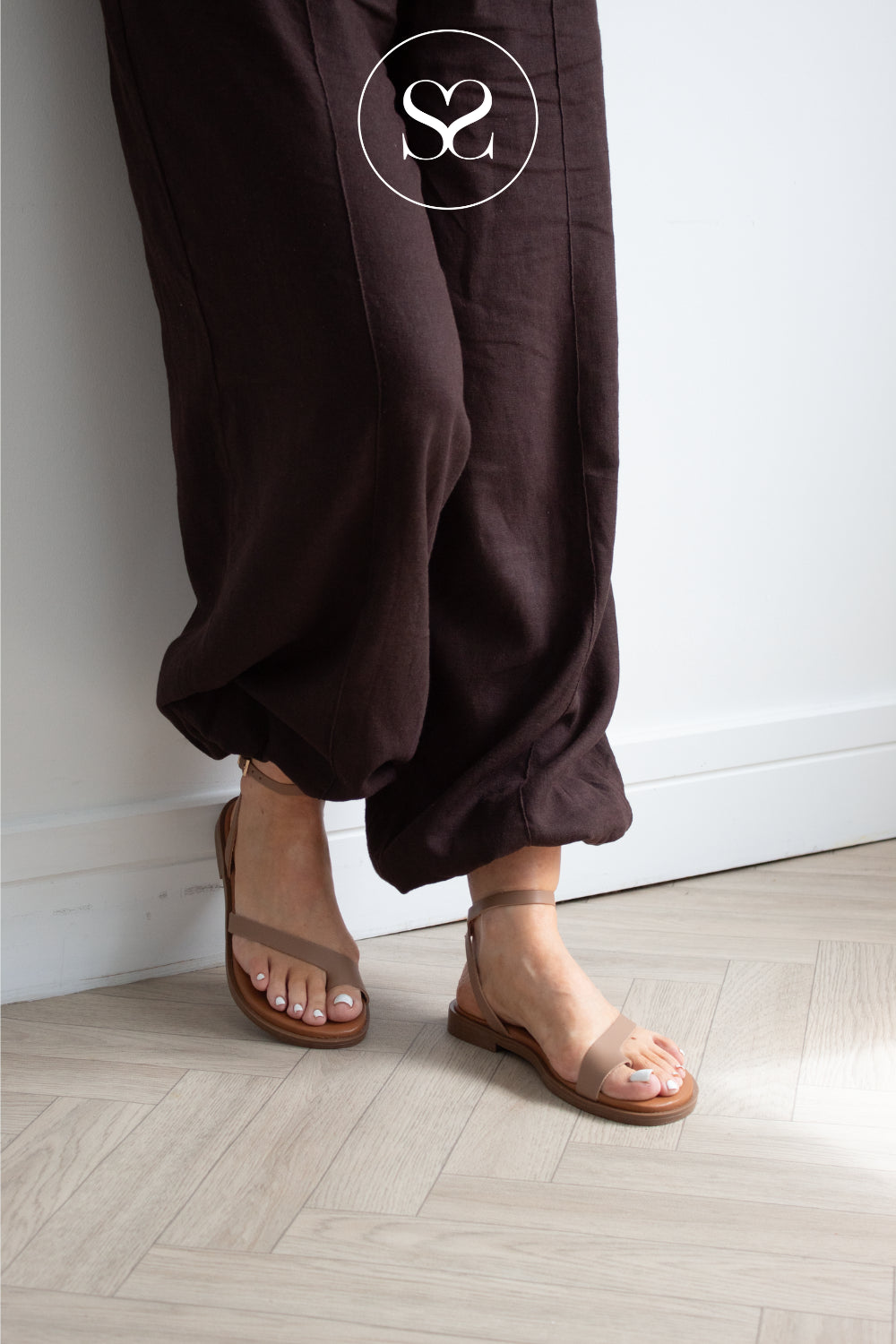 Oh My Sandals Taupe Flat Sandals 5857 for Women in Ireland