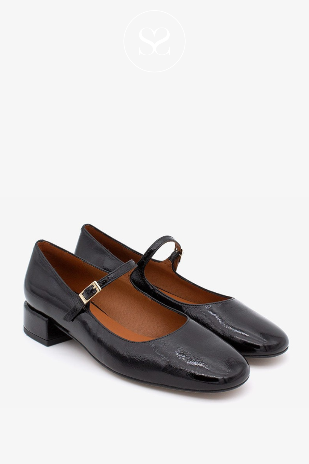 ANGEL ALARCON BLACK PATENT MARY-JANE PUMPS - 24515
