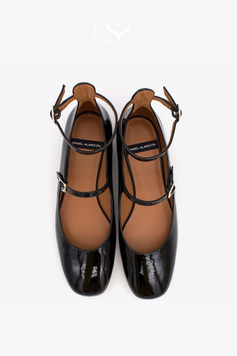 ANGEL ALARCON DOUBLE STRAP BLACK PATENT MARYJANE PUMPS - 24516