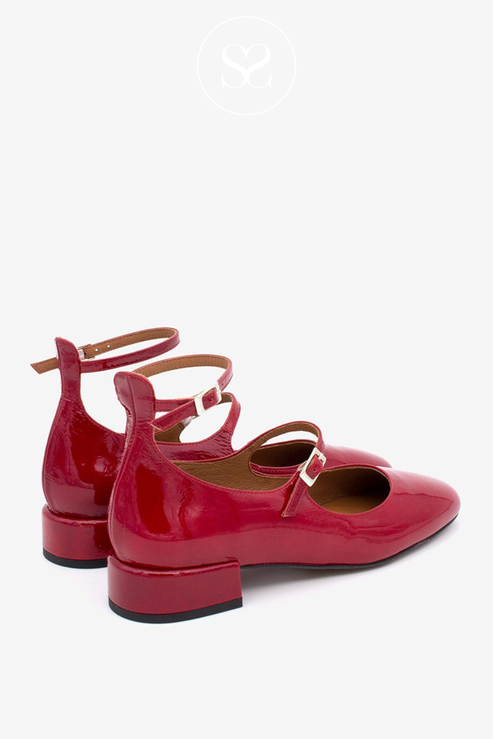ANGEL ALARCON RED PATENT DOUBLE STRAP MARY JANE PUMPS - 24516