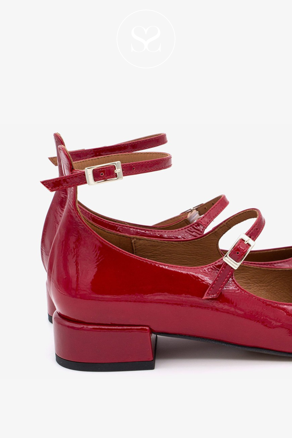 ANGEL ALARCON RED PATENT DOUBLE STRAP MARY JANE PUMPS - 24516