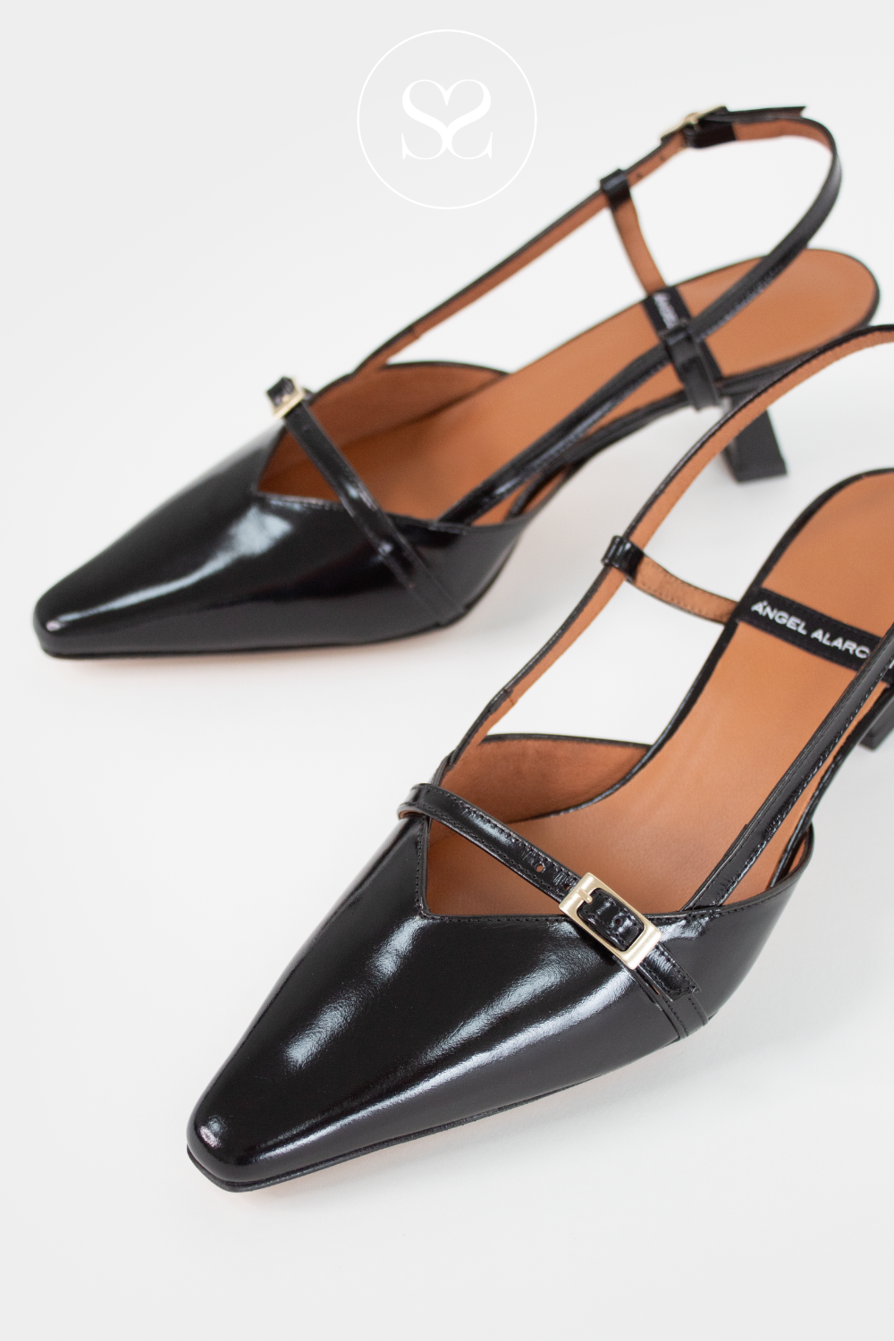 ANGEL ALARCON KARINE BLACK LEATHER SLINGBACK POINTED TOE KITTEN HEELS