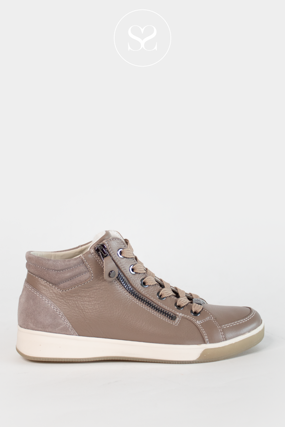 ARA 12 44499 TAUPE LEATHER HIGH TOP TRAINER BOOTS