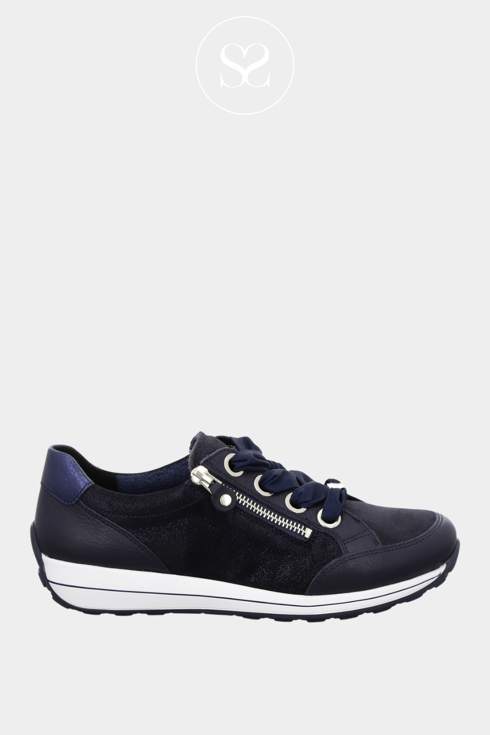 ARA-12-44587 NAVY WEDGE TRAINERS WITH LACE AND ZIP FASTENING