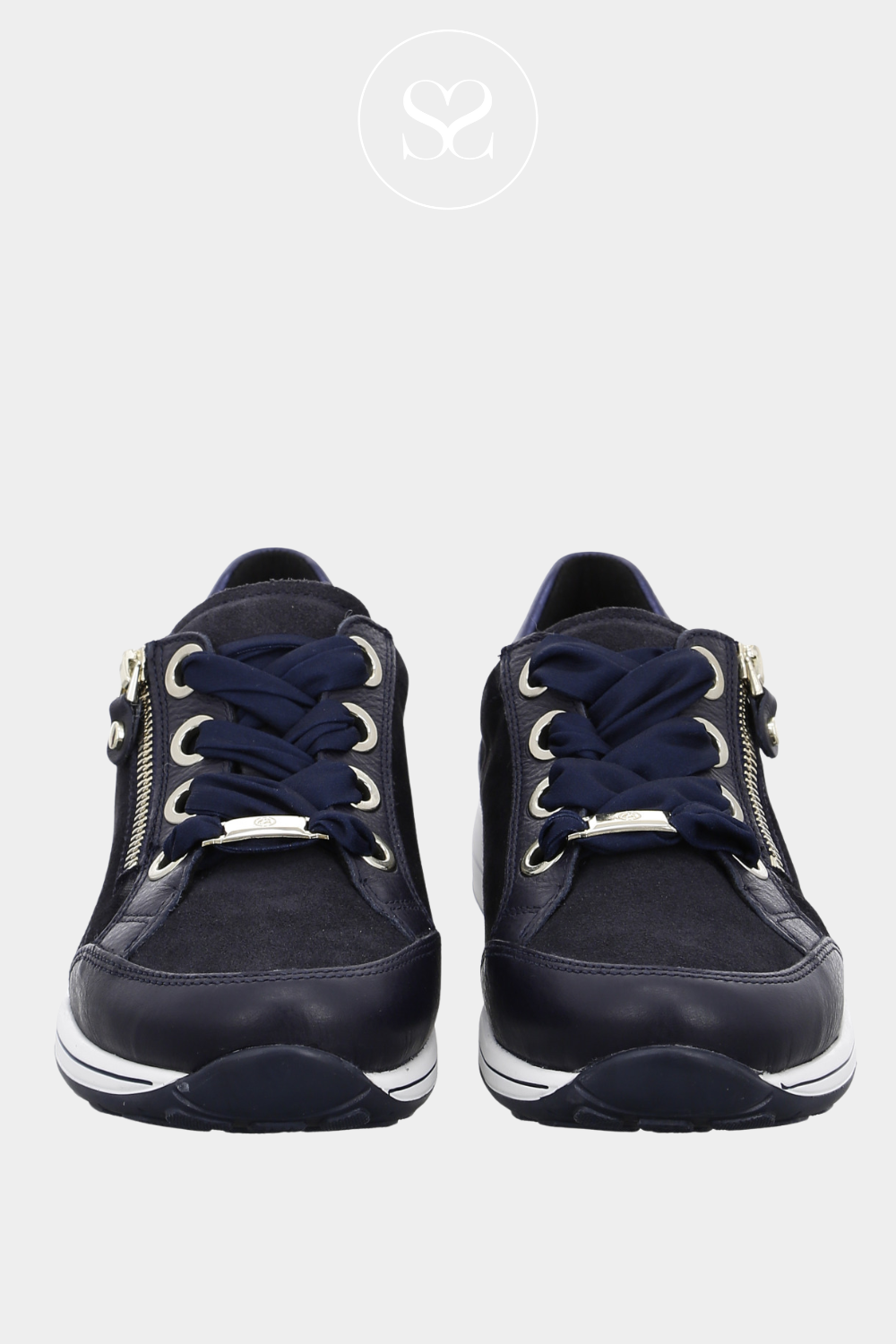 ARA-12-44587 NAVY WEDGE TRAINERS WITH LACE AND ZIP FASTENING