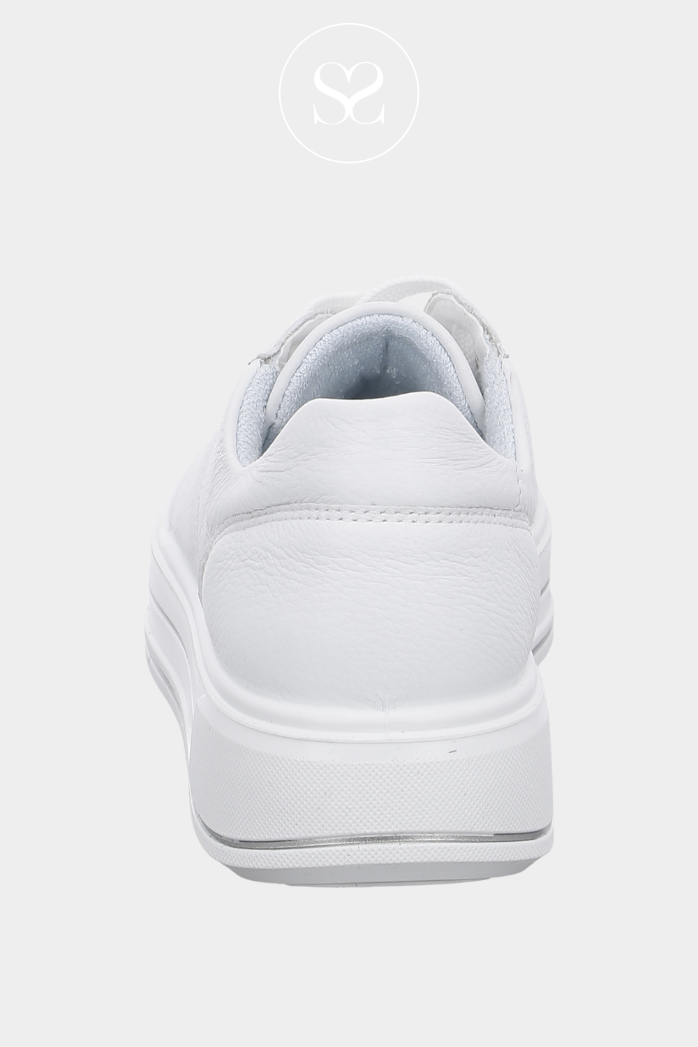 ARA 12-23001-04 WHITE LEATHER FLATFORM TRAINERS WITH LACES AND WHITE PANELLING