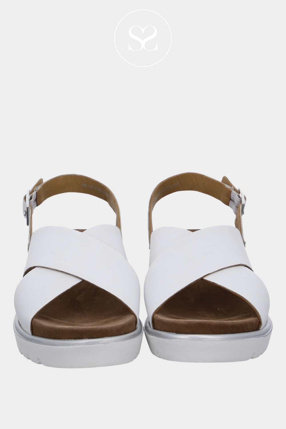 ARA 12-33516 WHITE LEATHER WEDGE CRISS CROSS SANDALS WITH ADJUSTABLE SLINGBACK STRAP