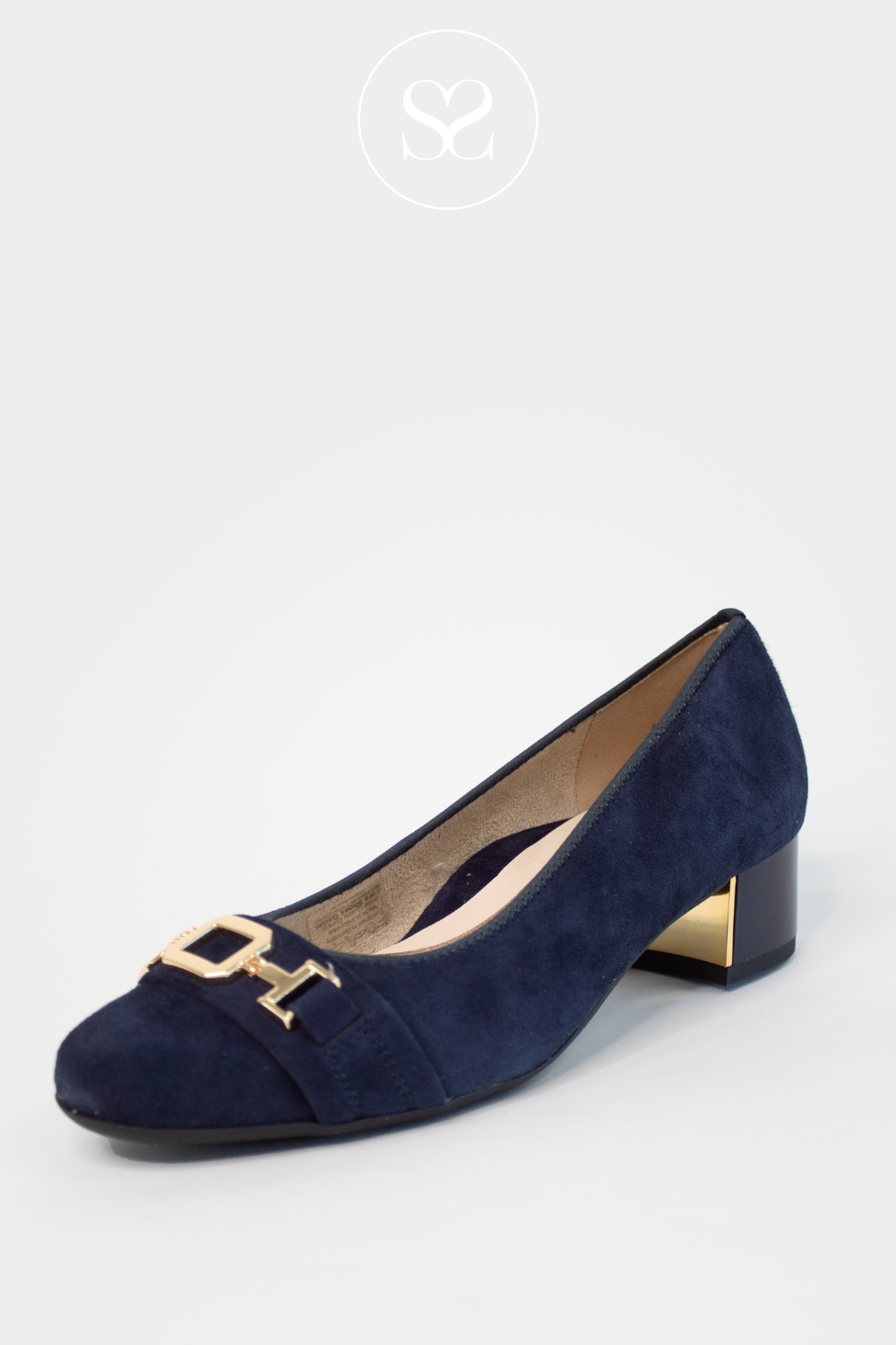 ARA 12-35382 NAVY SUEDE BLOCK HEEL PUMP. WORK SHOE. LOW HEEL