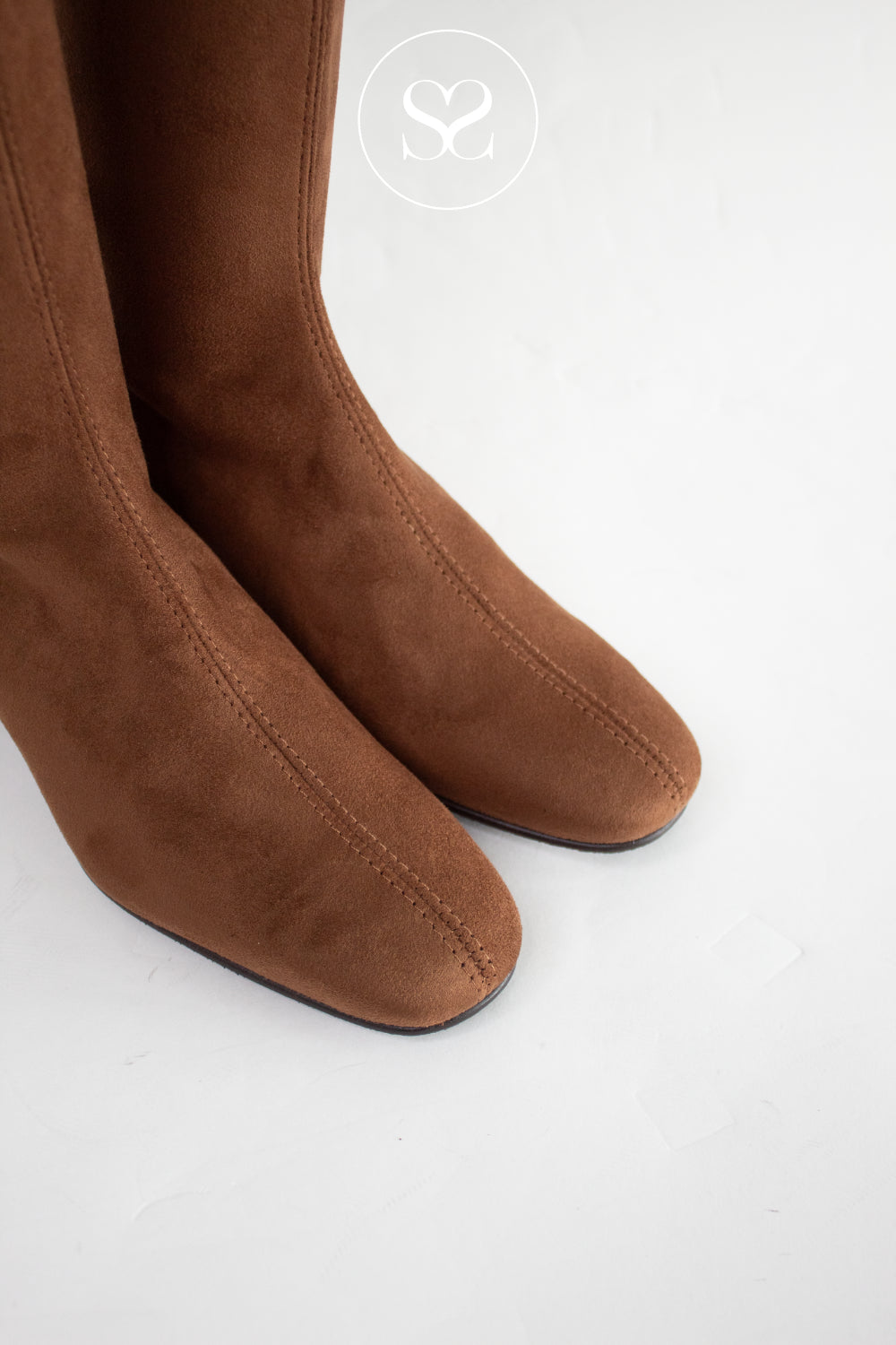 Miss Elastic Tan Suede Knee High Sock Boots - 78663