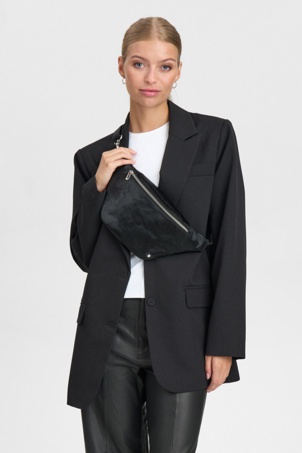 DEPECHE BLACK LEATHER COW HAIR CROSSBODY BUMBAG 16394 ireland